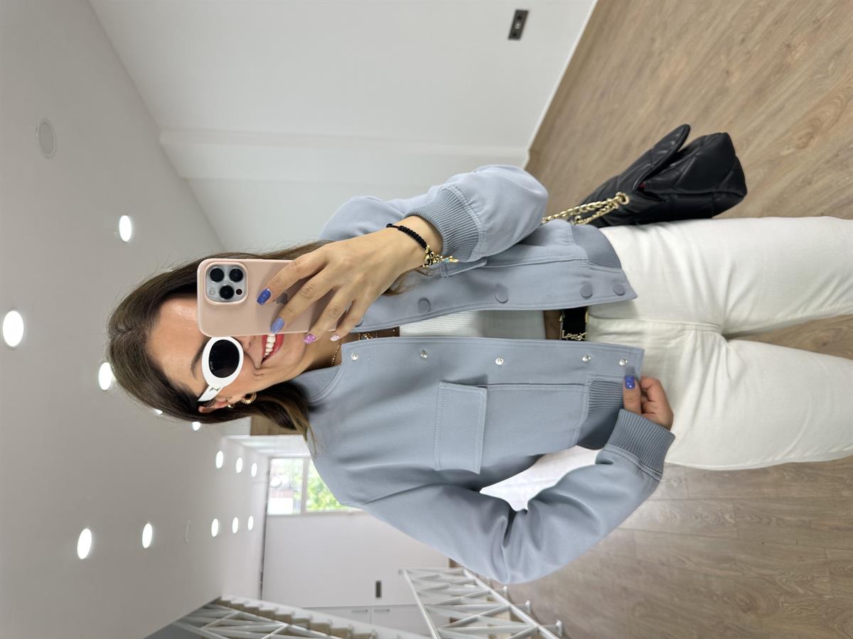 Kapak Cepli Vatkalı Bomber Ceket-Gri