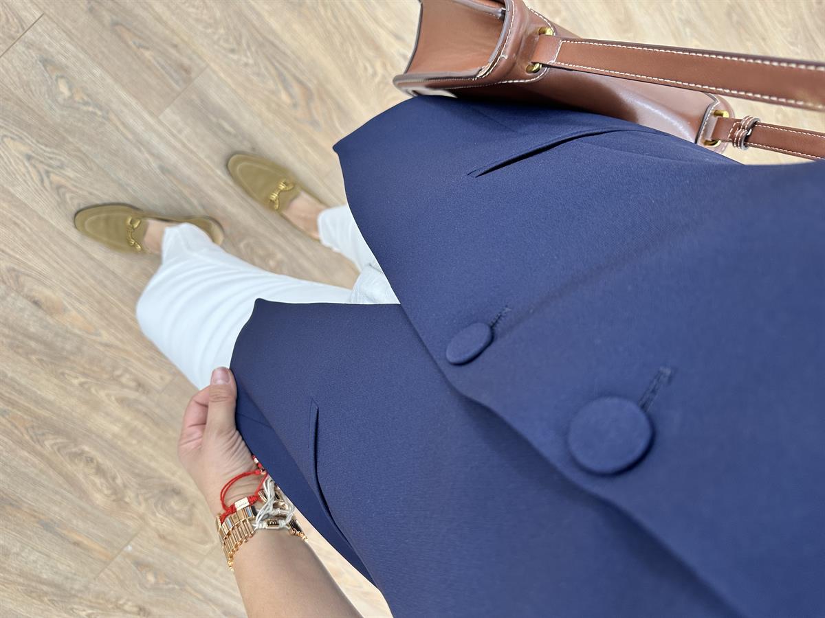 Kaplama Düğmeli Yelek-Lacivert