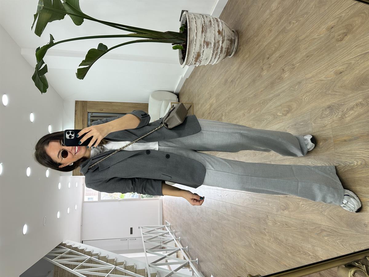 Kapüşon Detaylı Blazer Ceket-Füme