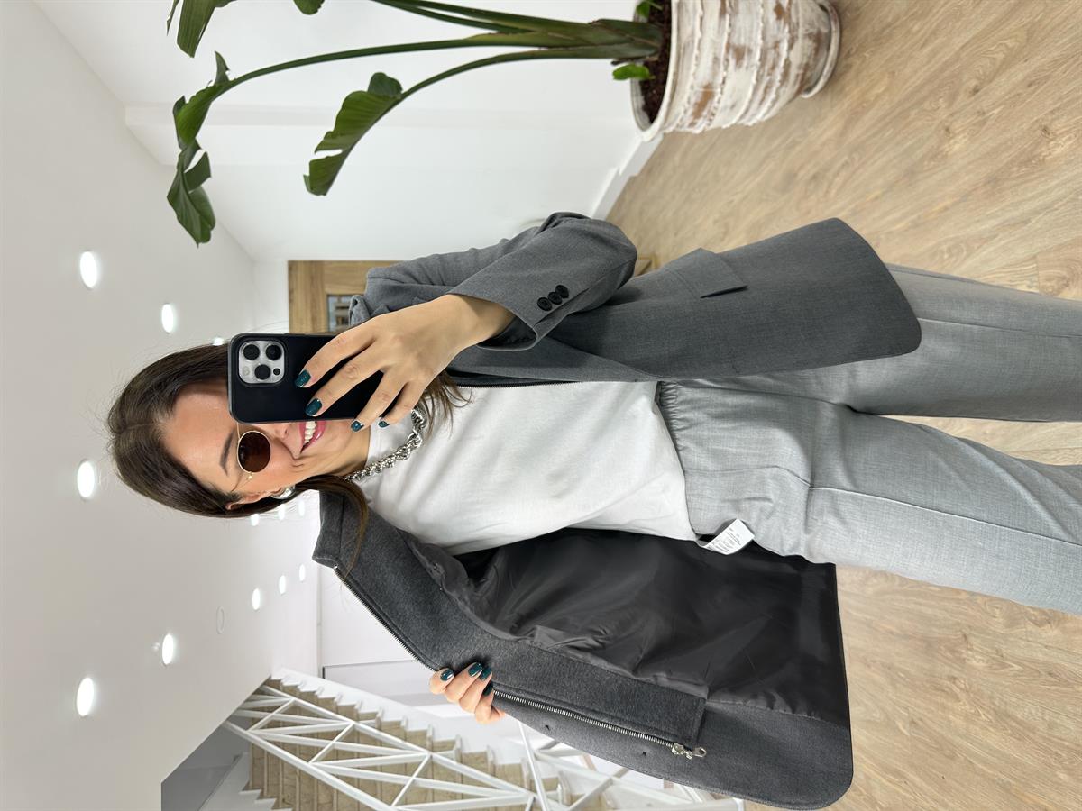 Kapüşon Detaylı Blazer Ceket-Füme