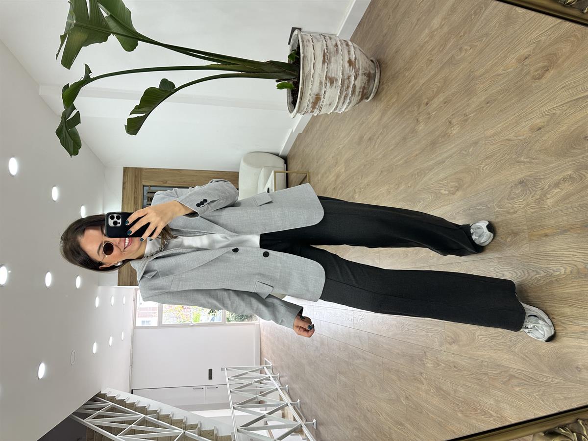 Kapüşon Detaylı Blazer Ceket-Gri