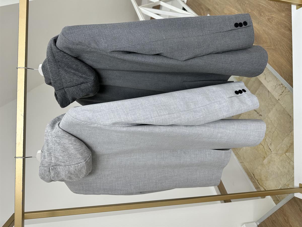 Kapüşon Detaylı Blazer Ceket-Gri