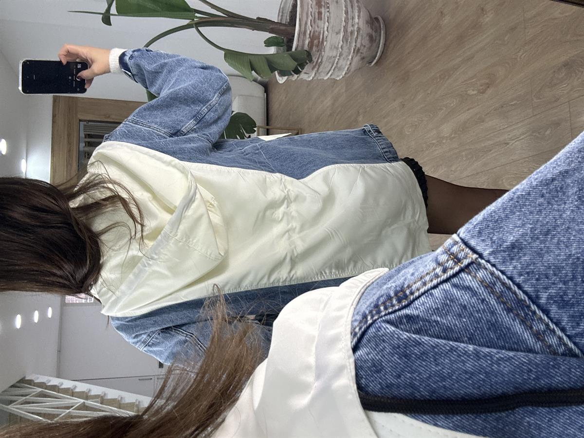 Kapüşonlu Garnili Denim Ceket 