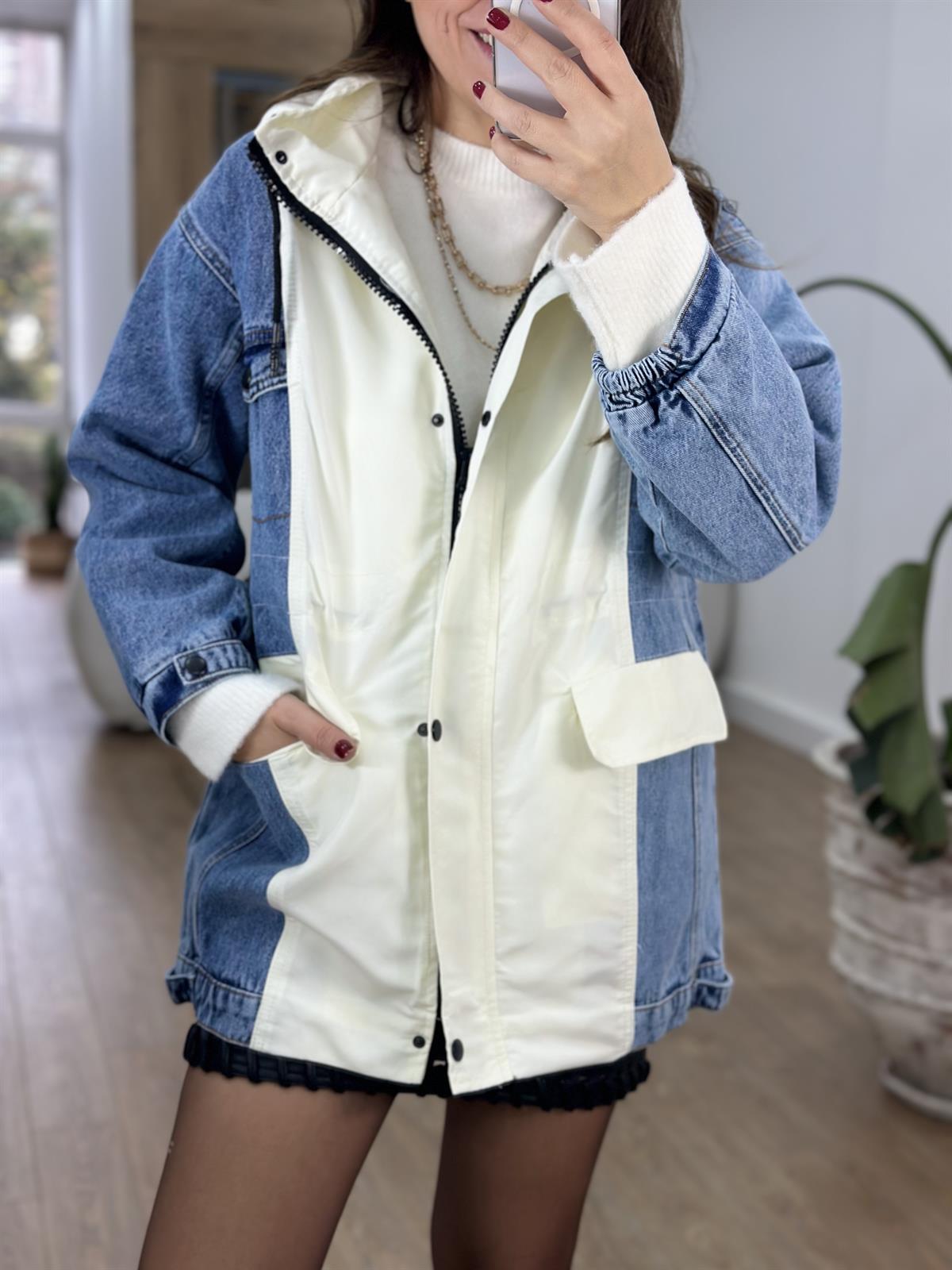 Kapüşonlu Garnili Denim Ceket 