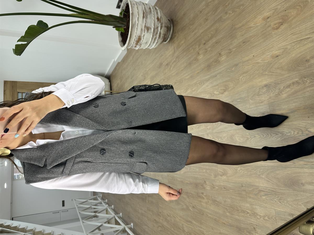 Kaşe Blazer Yelek-Gri