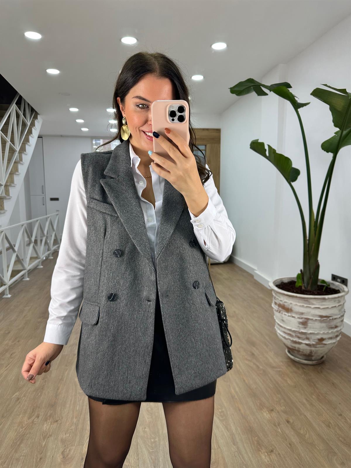 Kaşe Blazer Yelek-Gri