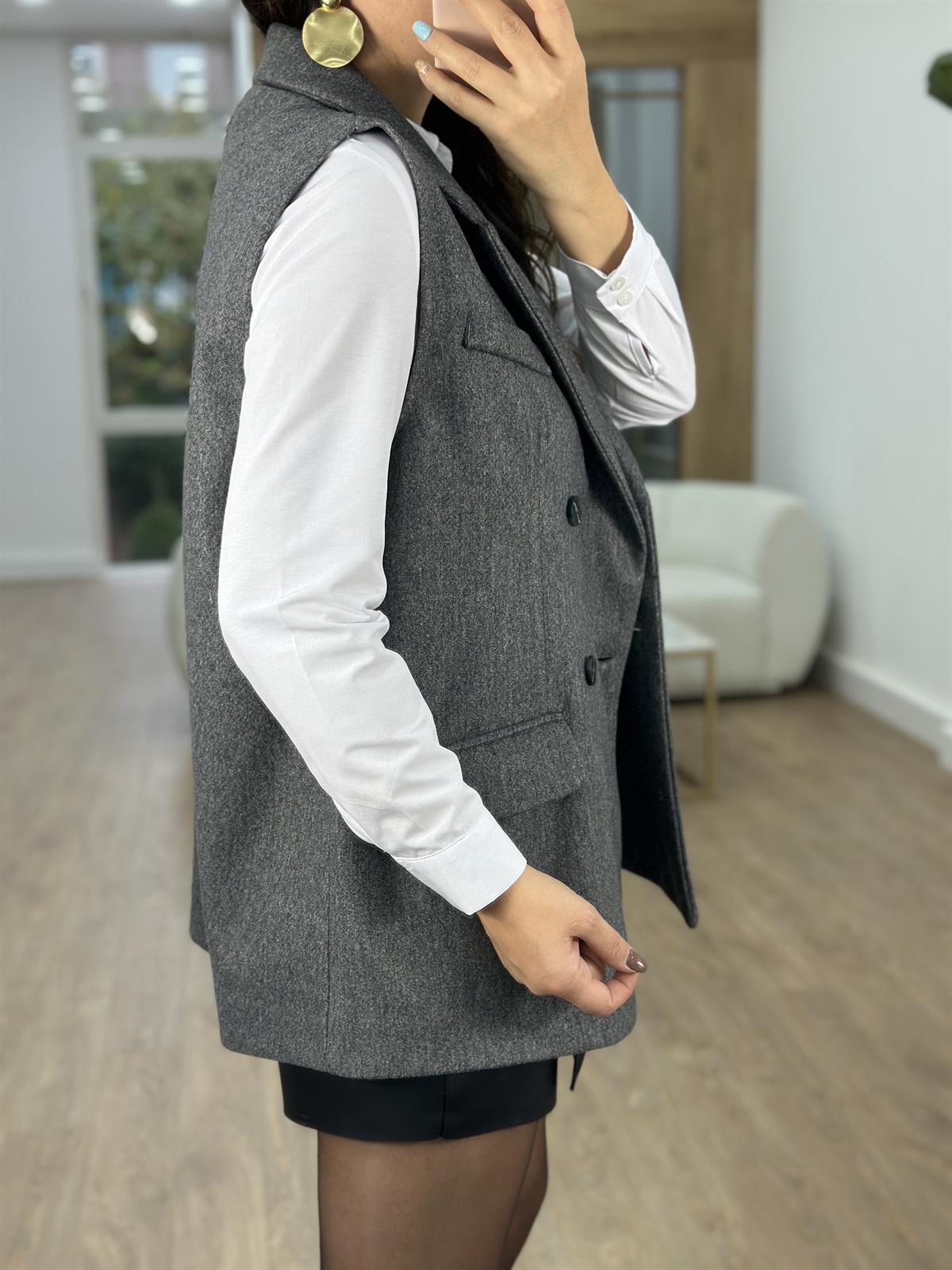 Kaşe Blazer Yelek-Gri