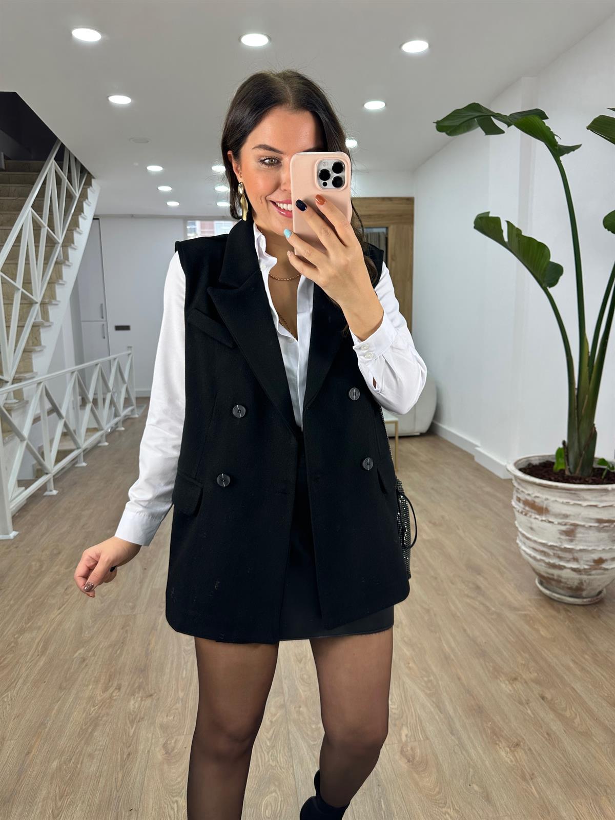 Kaşe Blazer Yelek-Siyah