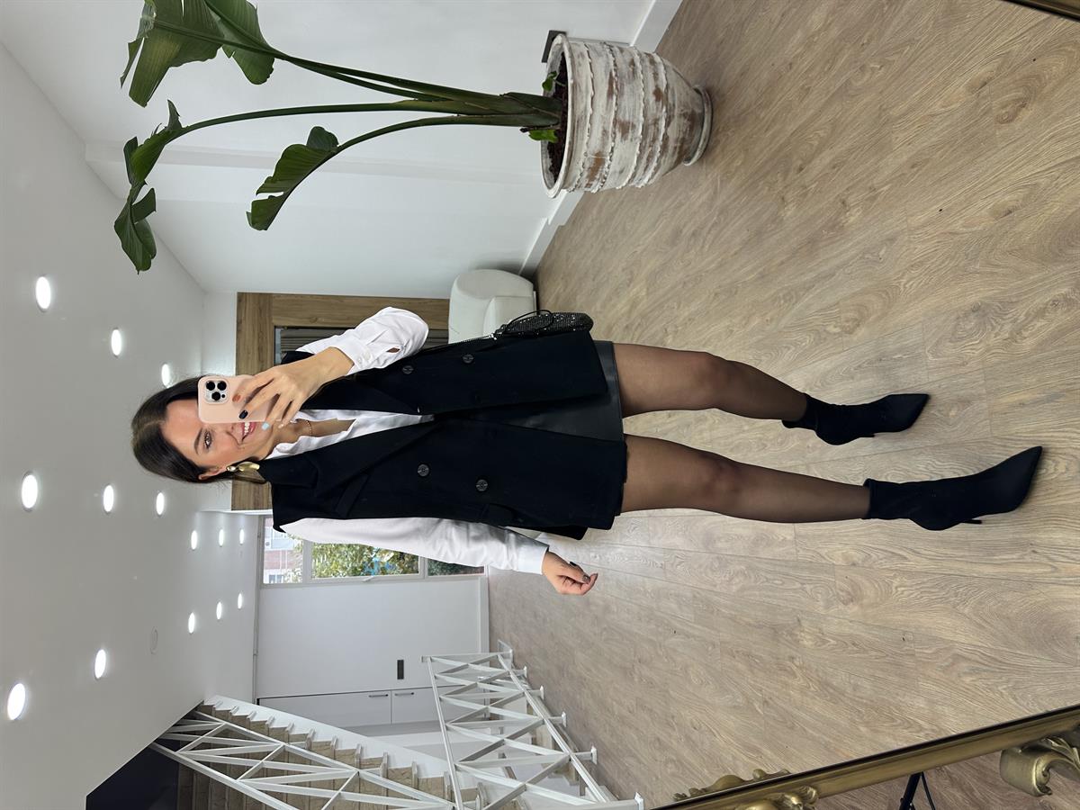 Kaşe Blazer Yelek-Siyah