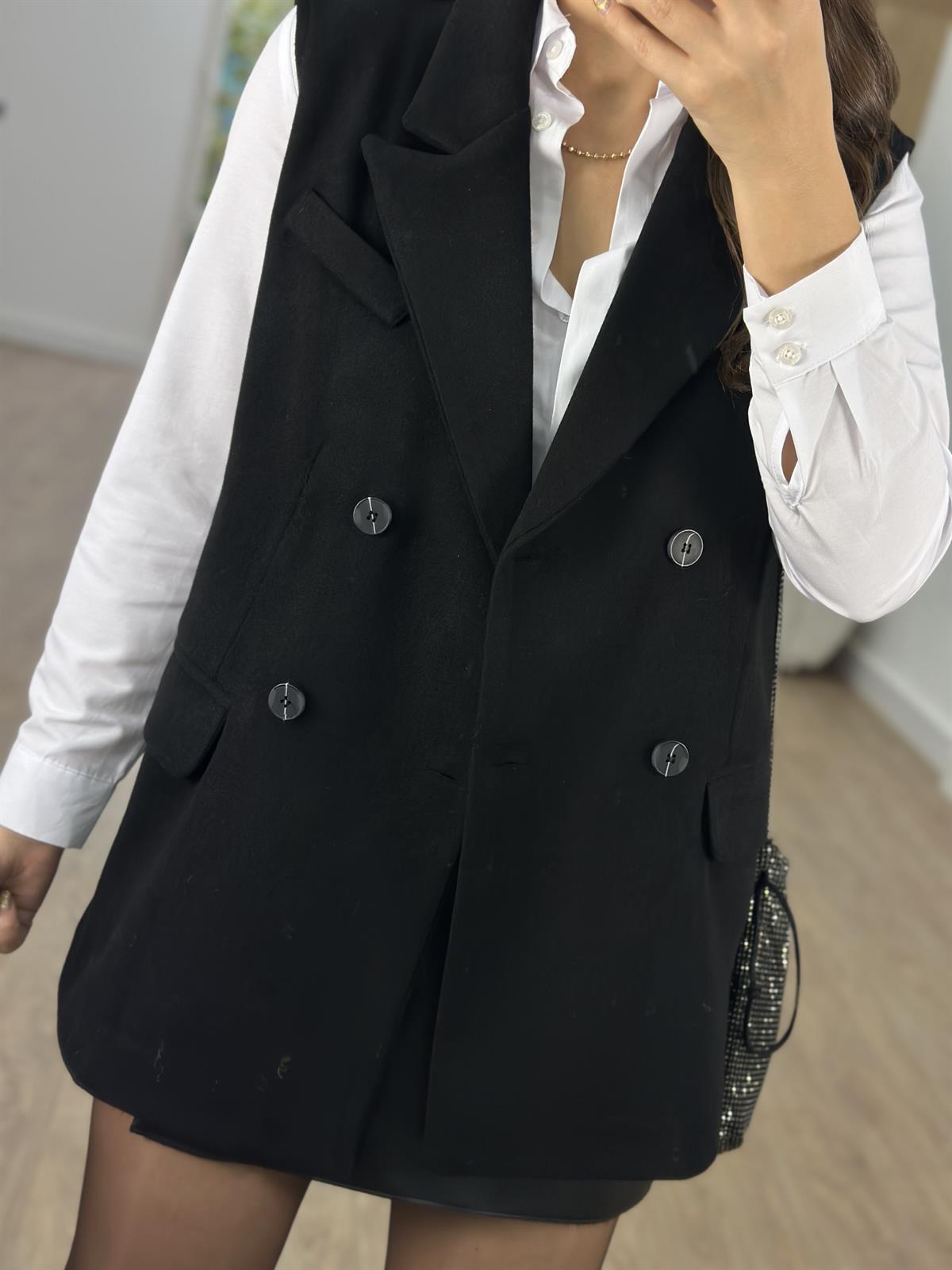 Kaşe Blazer Yelek-Siyah