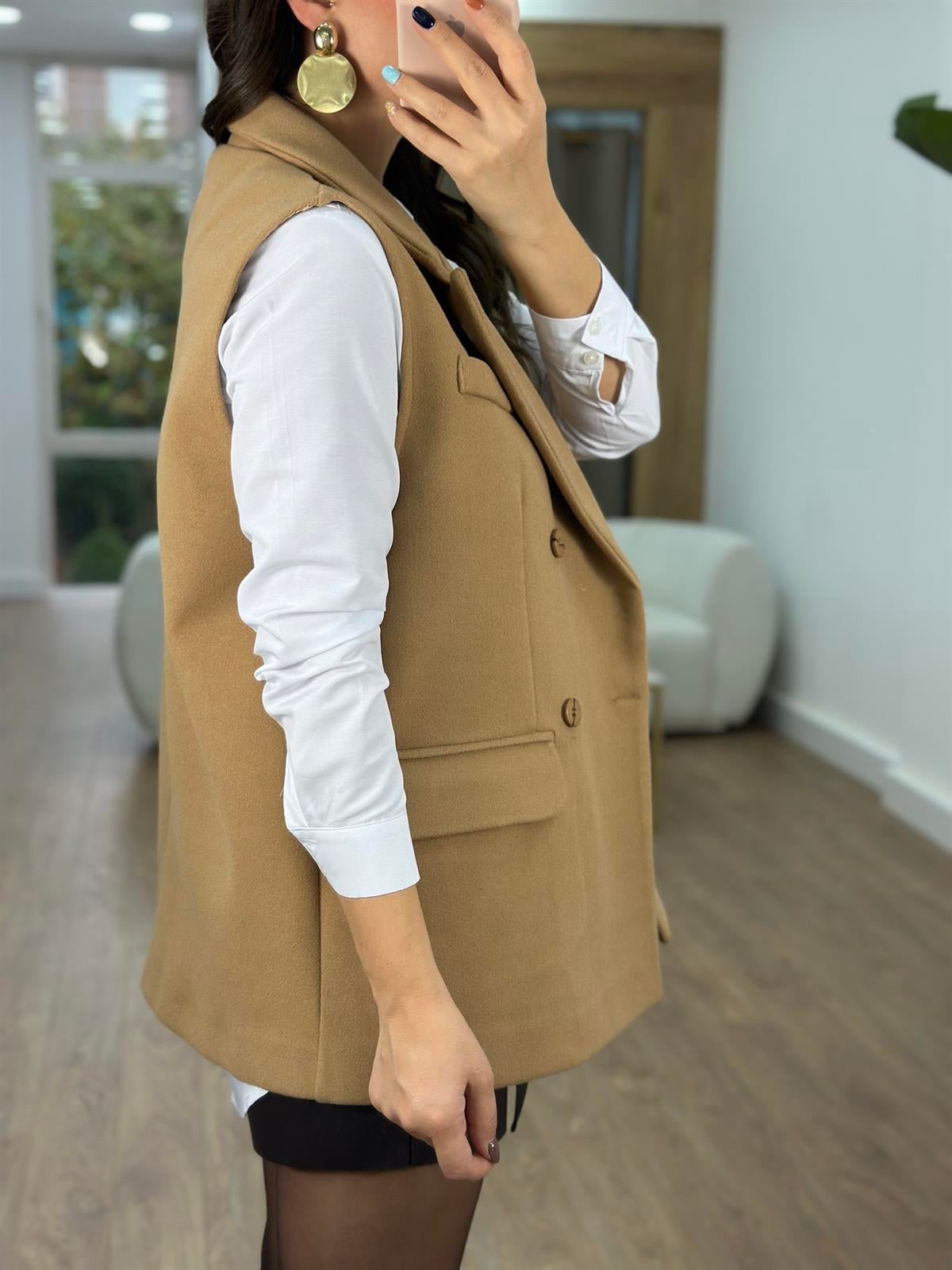 Kaşe Blazer Yelek-Taba
