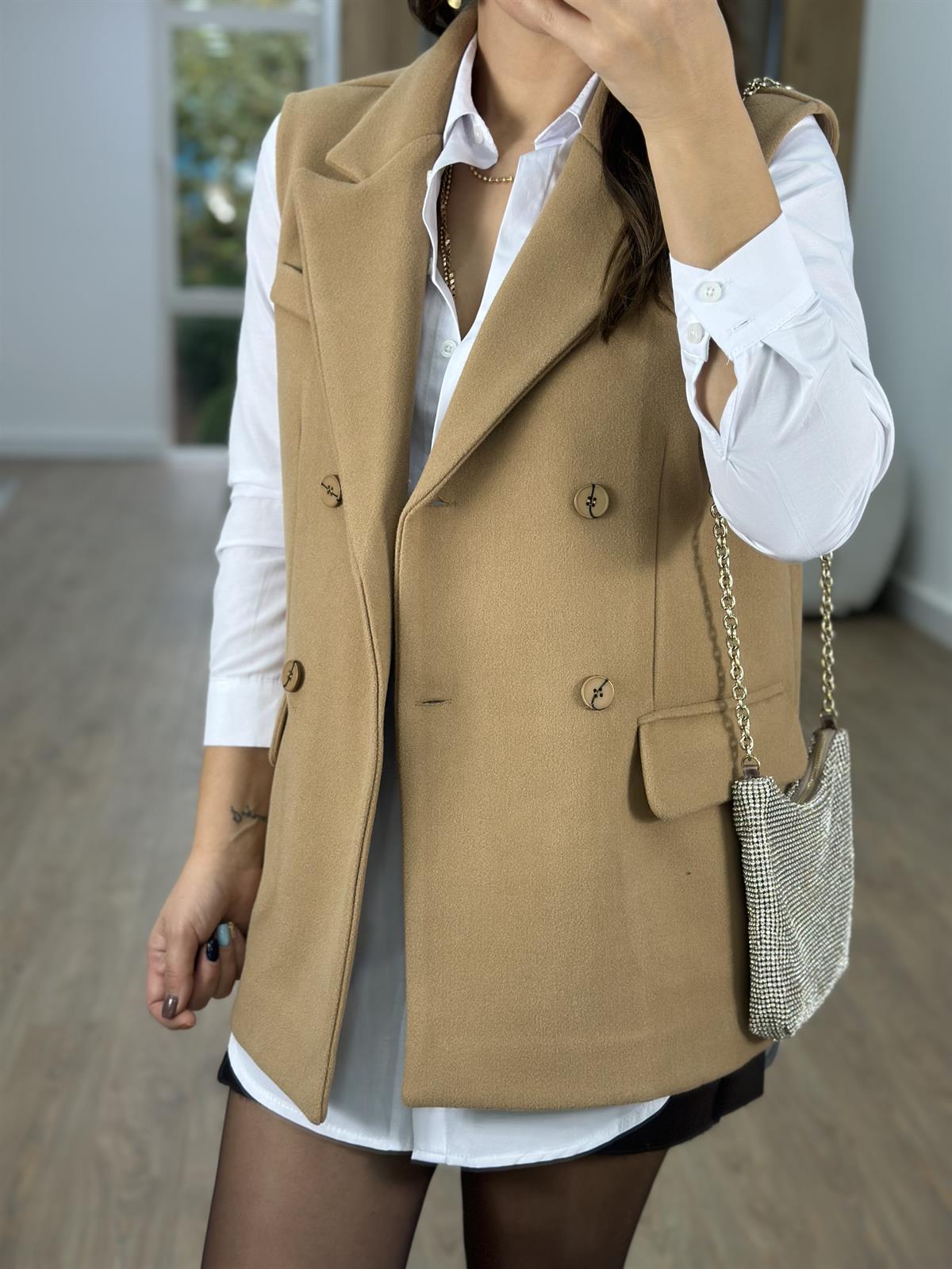 Kaşe Blazer Yelek-Taba