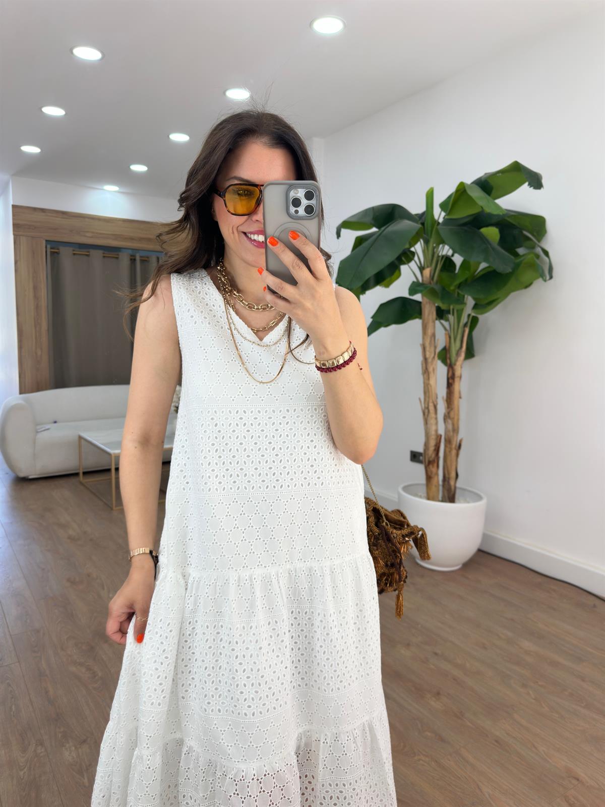 Katlı Fisto Midi Elbise - Beyaz