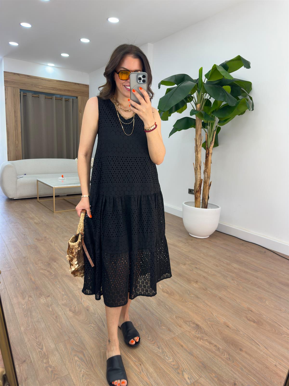 Katlı Fisto Midi Elbise - Siyah