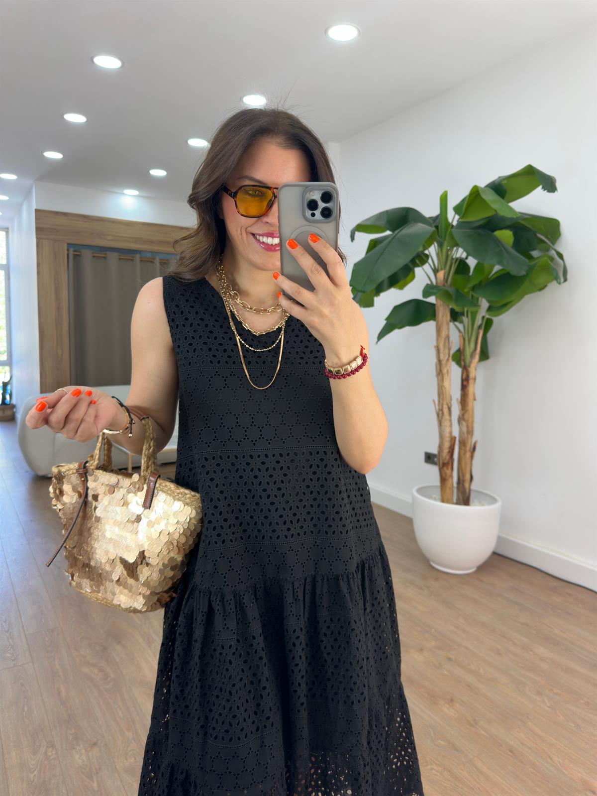 Katlı Fisto Midi Elbise - Siyah