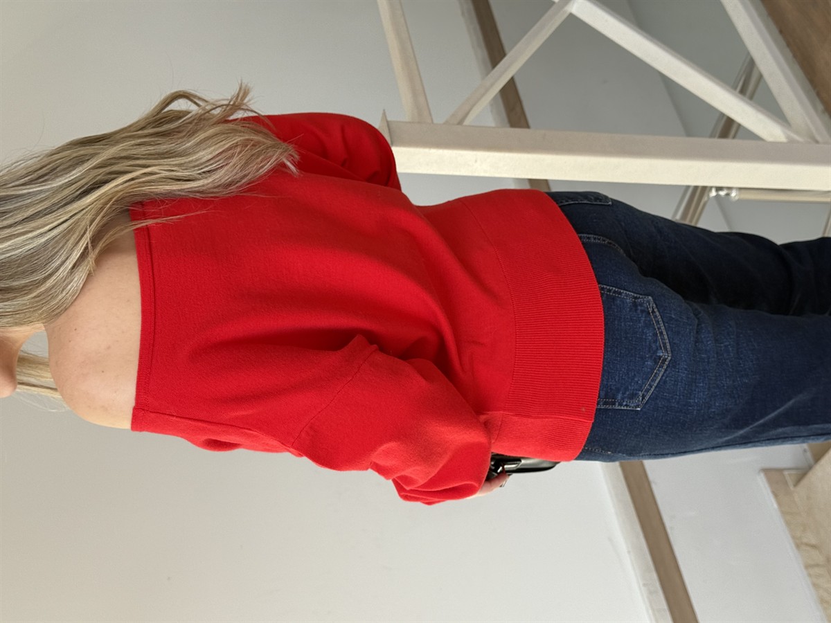 Kayık Yaka İnce Triko Kazak - Kırmızı