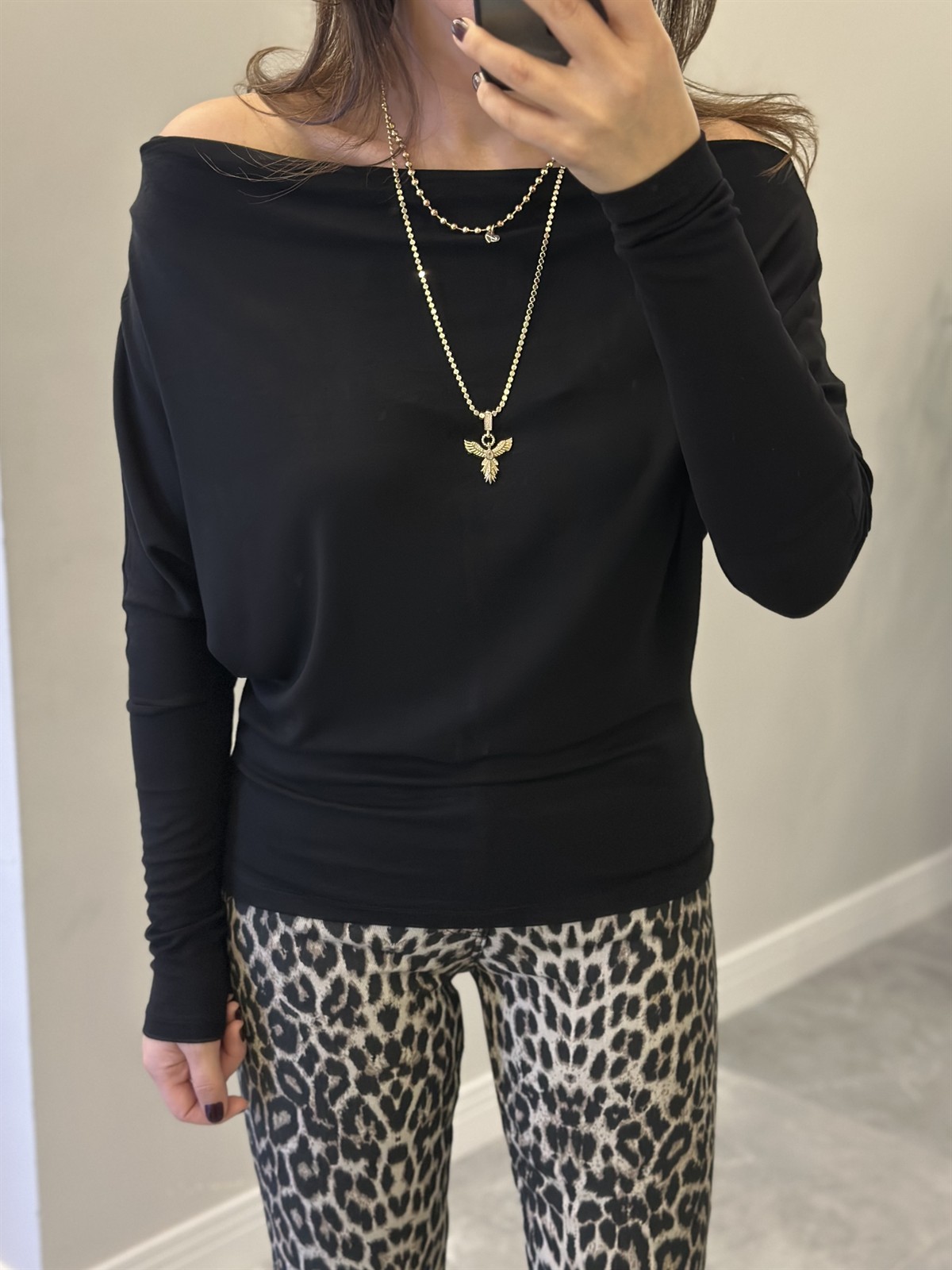 Kayık Yaka Modal Bluz - Siyah