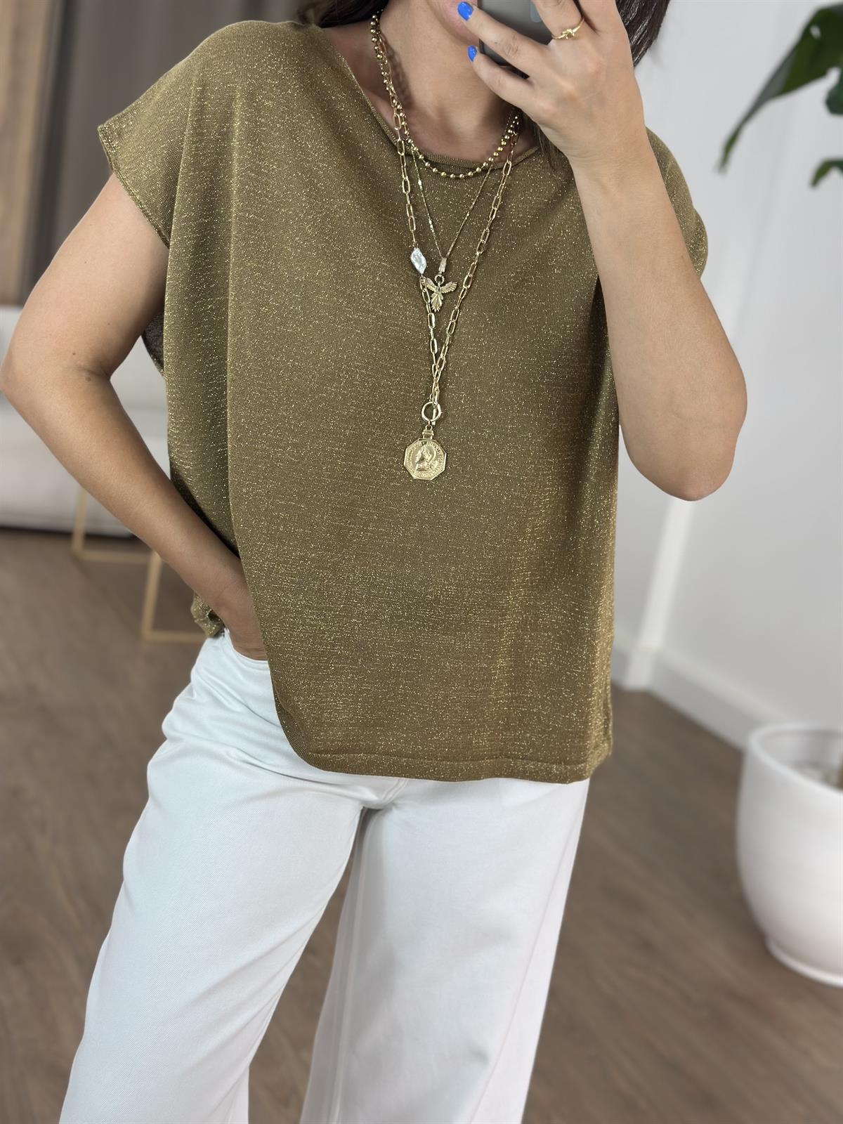 Kayık Yaka Simli Triko Bluz 