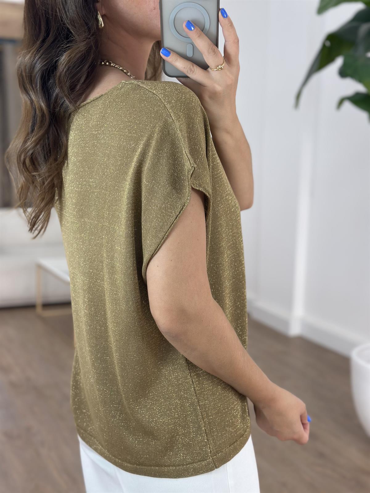 Kayık Yaka Simli Triko Bluz 