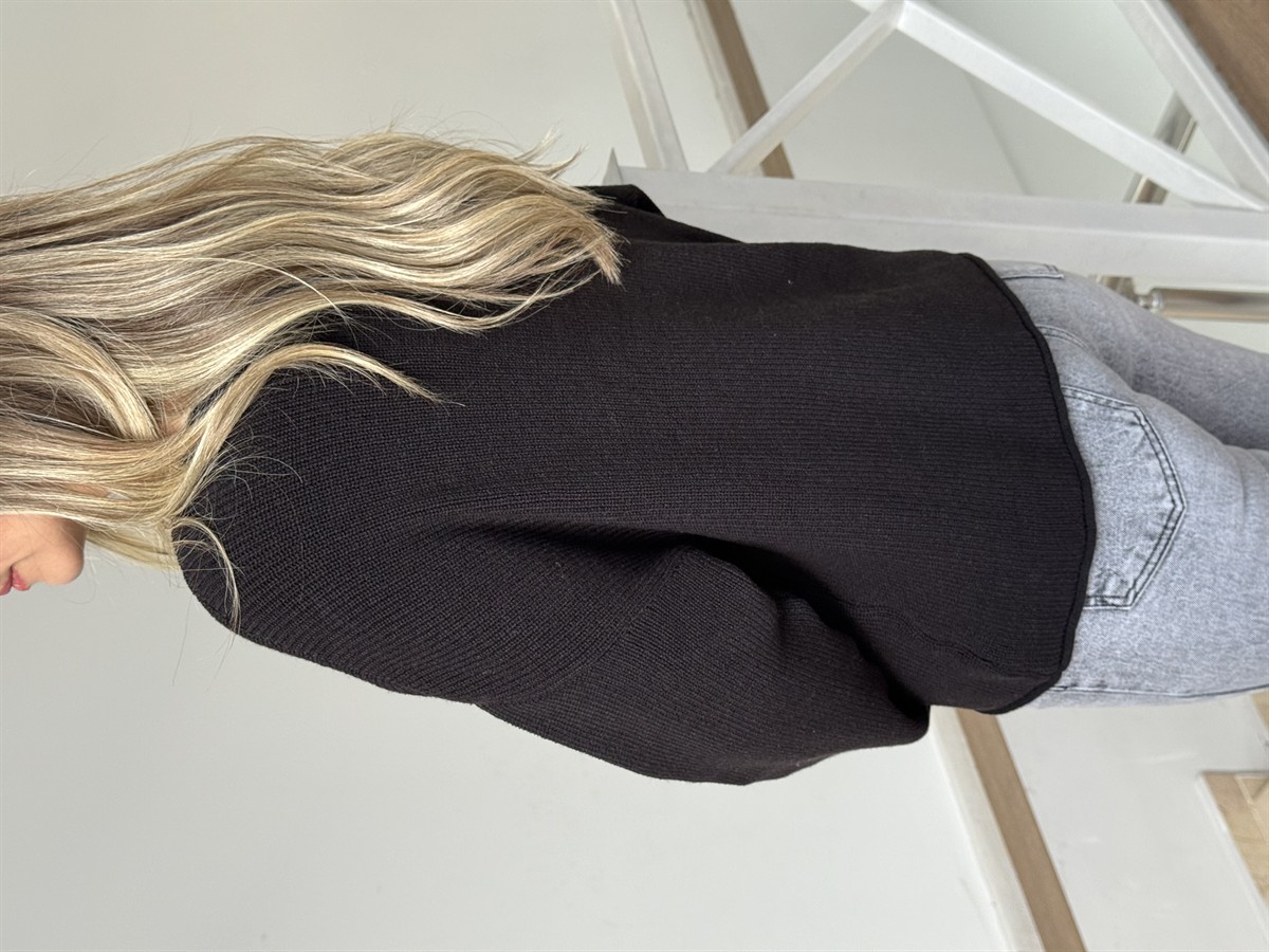 Kayık Yaka Triko Kazak - Kahve