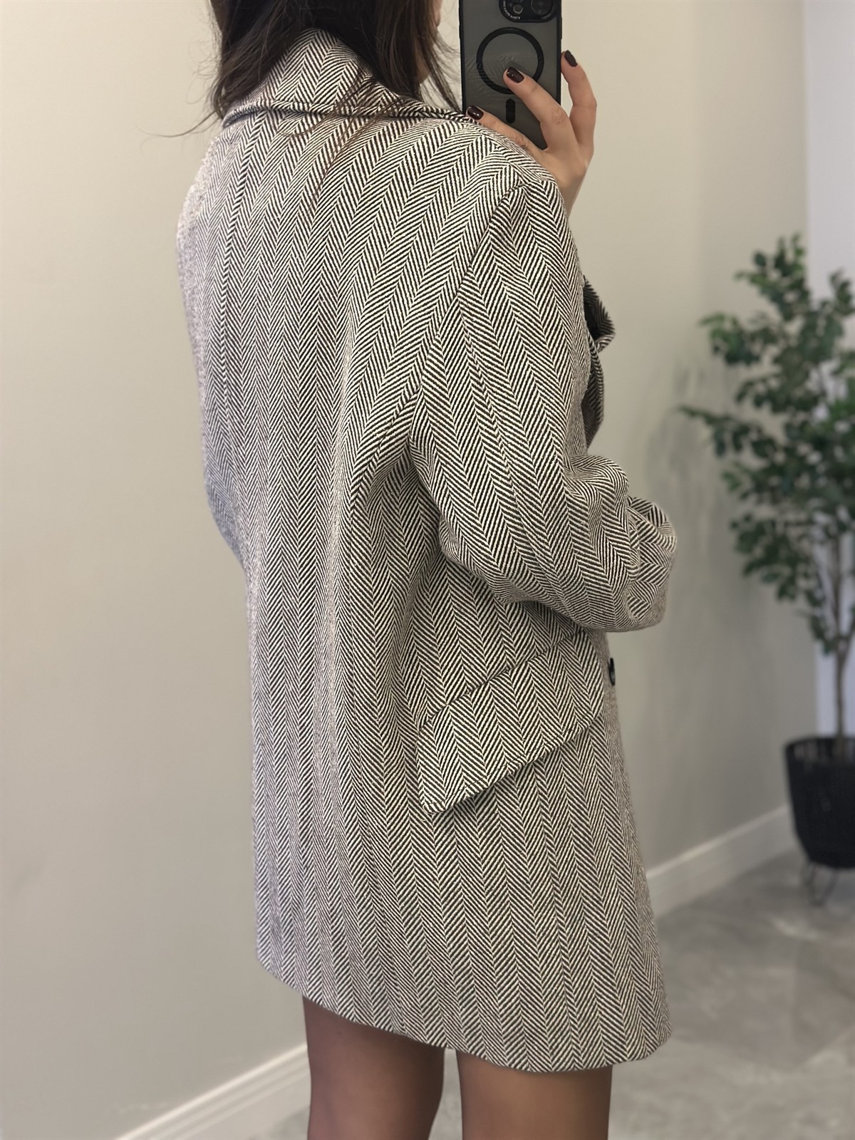 Kazayağı Astarlı Oversize Kaban - Kahverengi