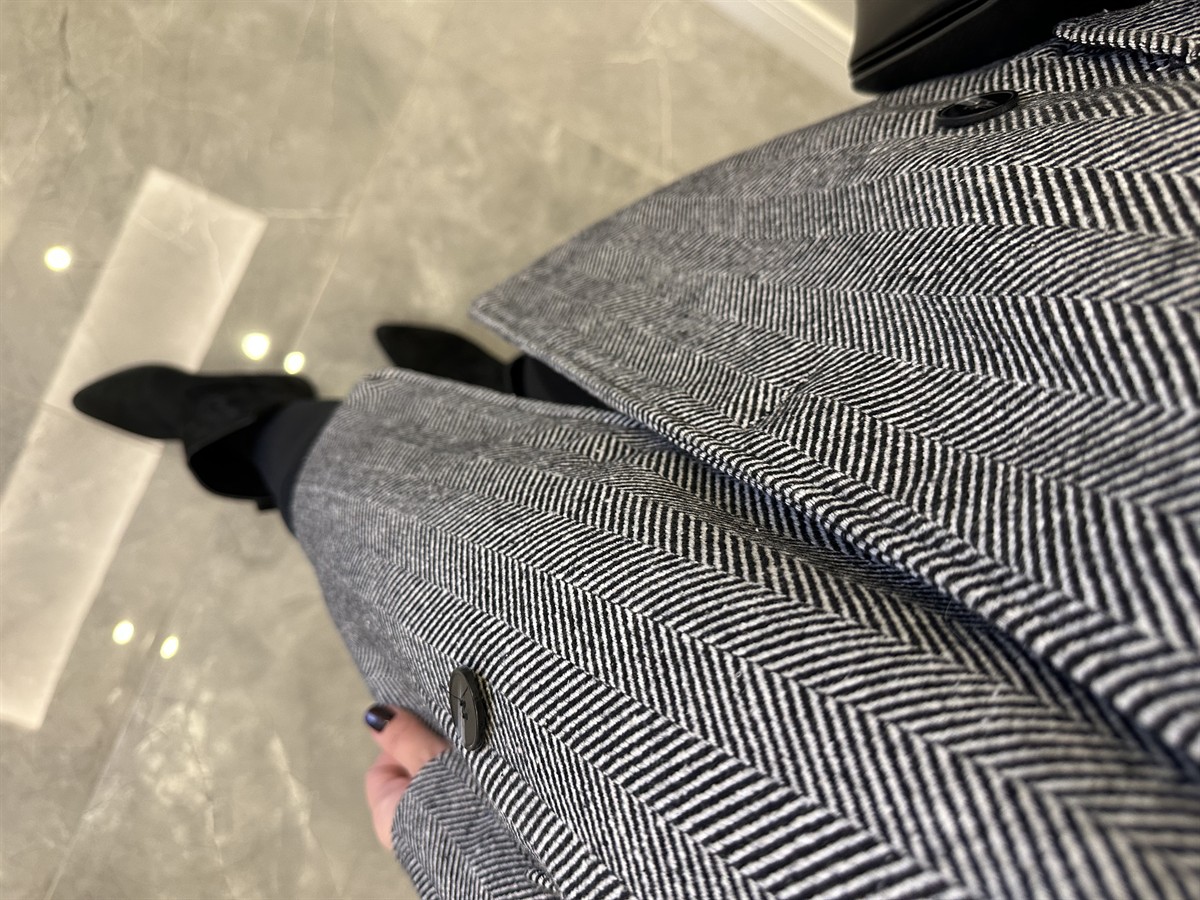 Kazayağı Astarlı Oversize Kaban - Siyah