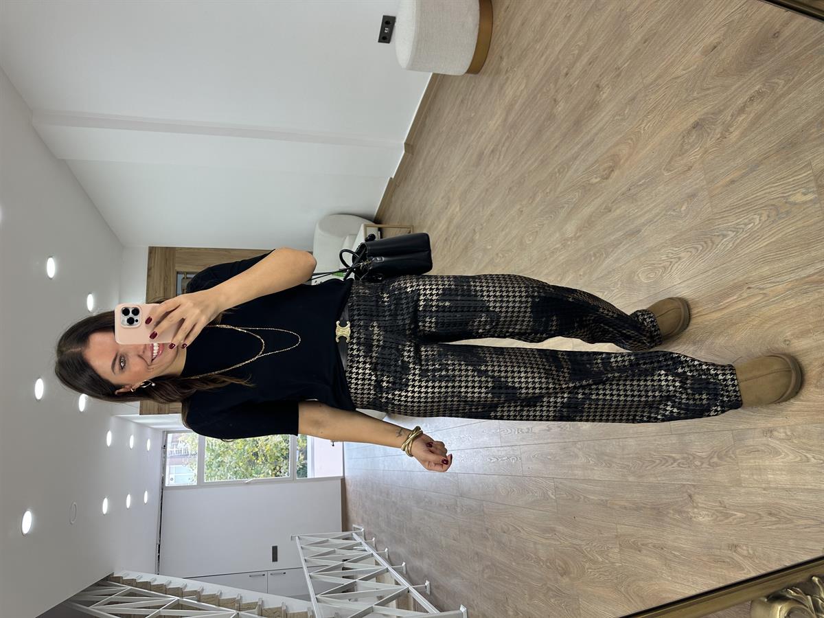 Kazayağı Baskılı Kadife Pantolon