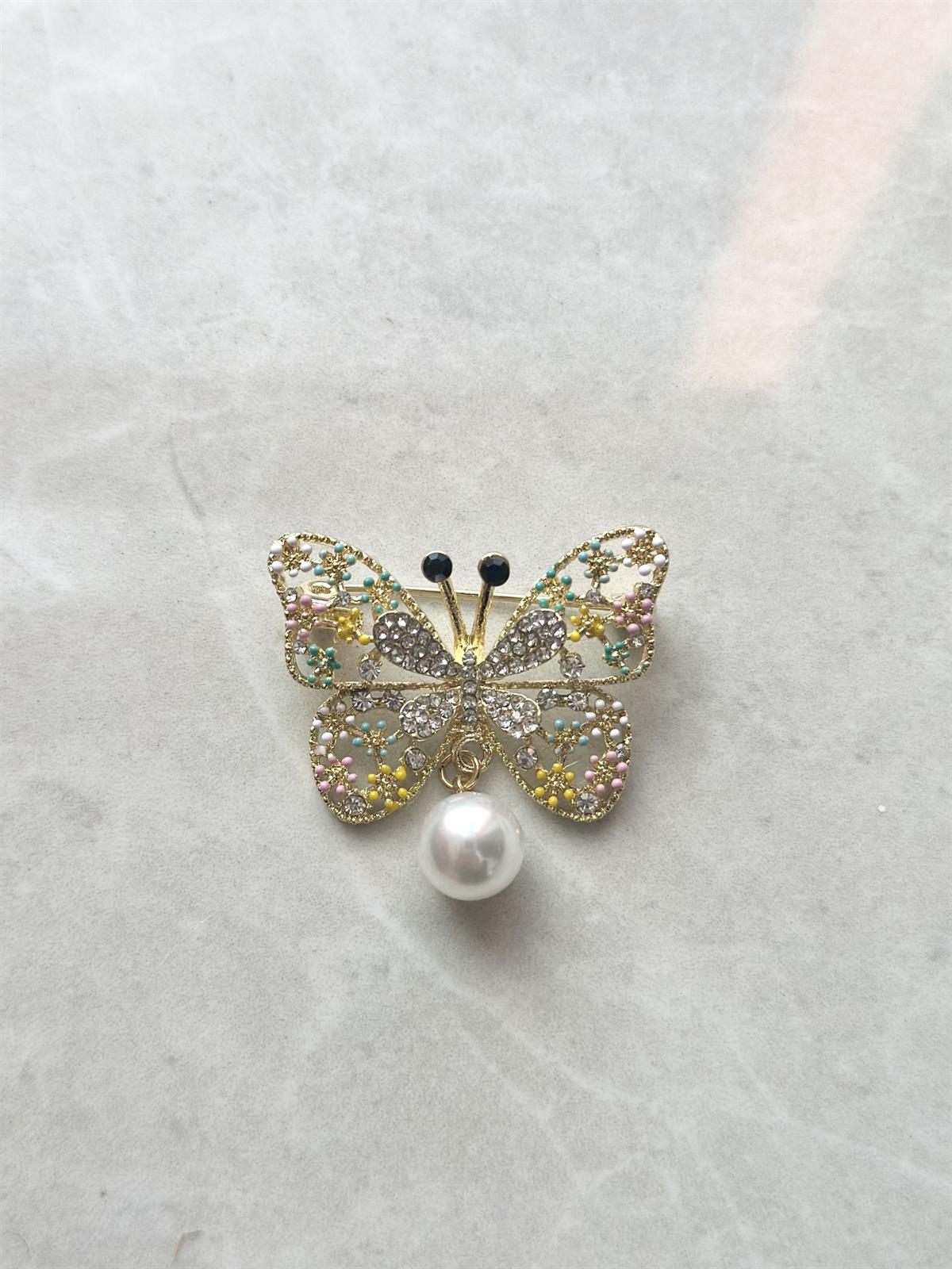 Kelebek Tasarım Taşlı Broş