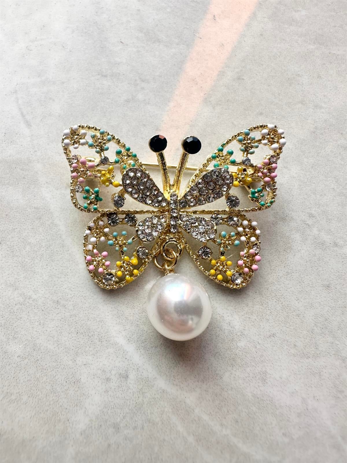 Kelebek Tasarım Taşlı Broş