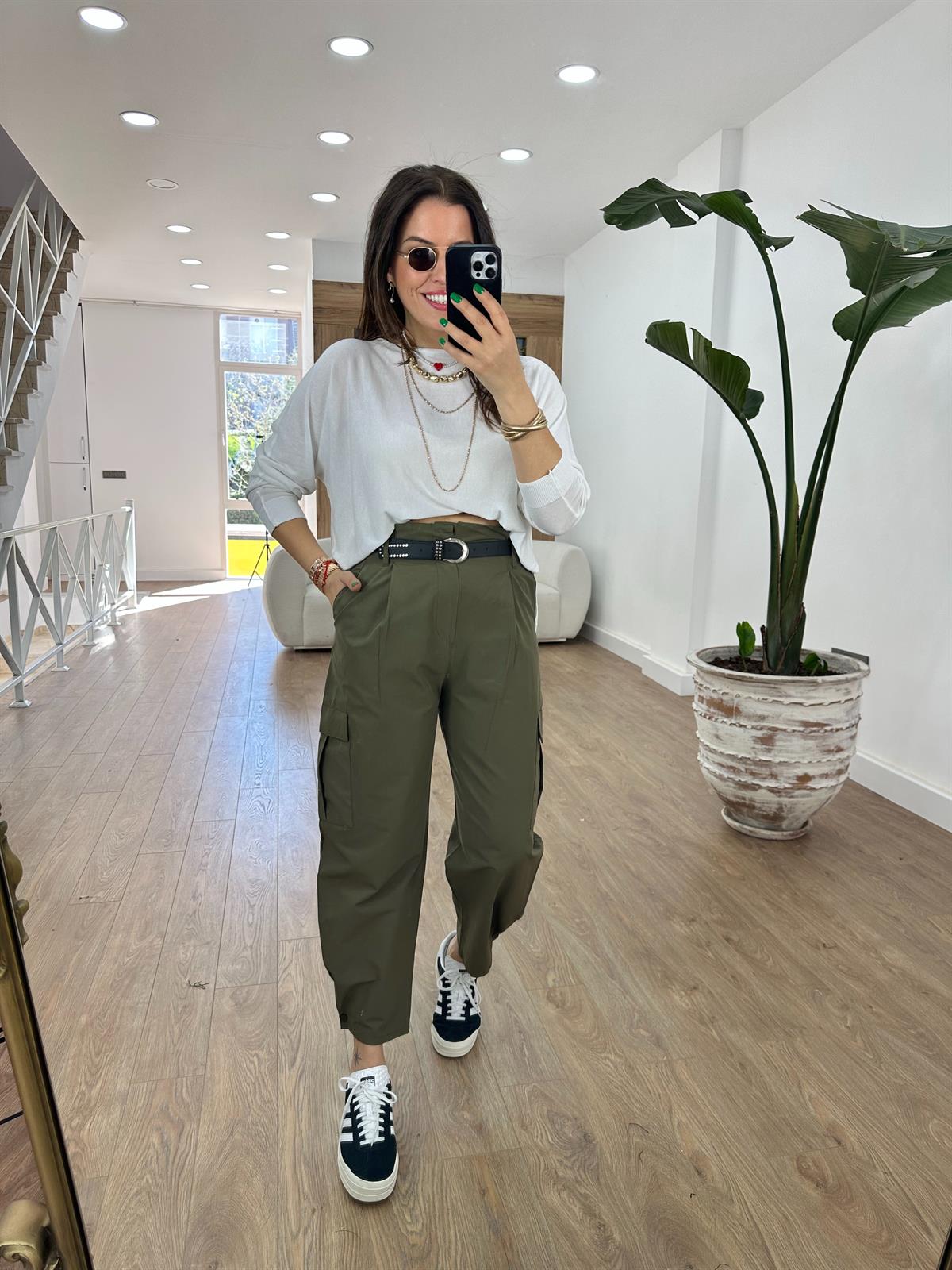 Kemer Detaylı Kargo Pantolon-Haki