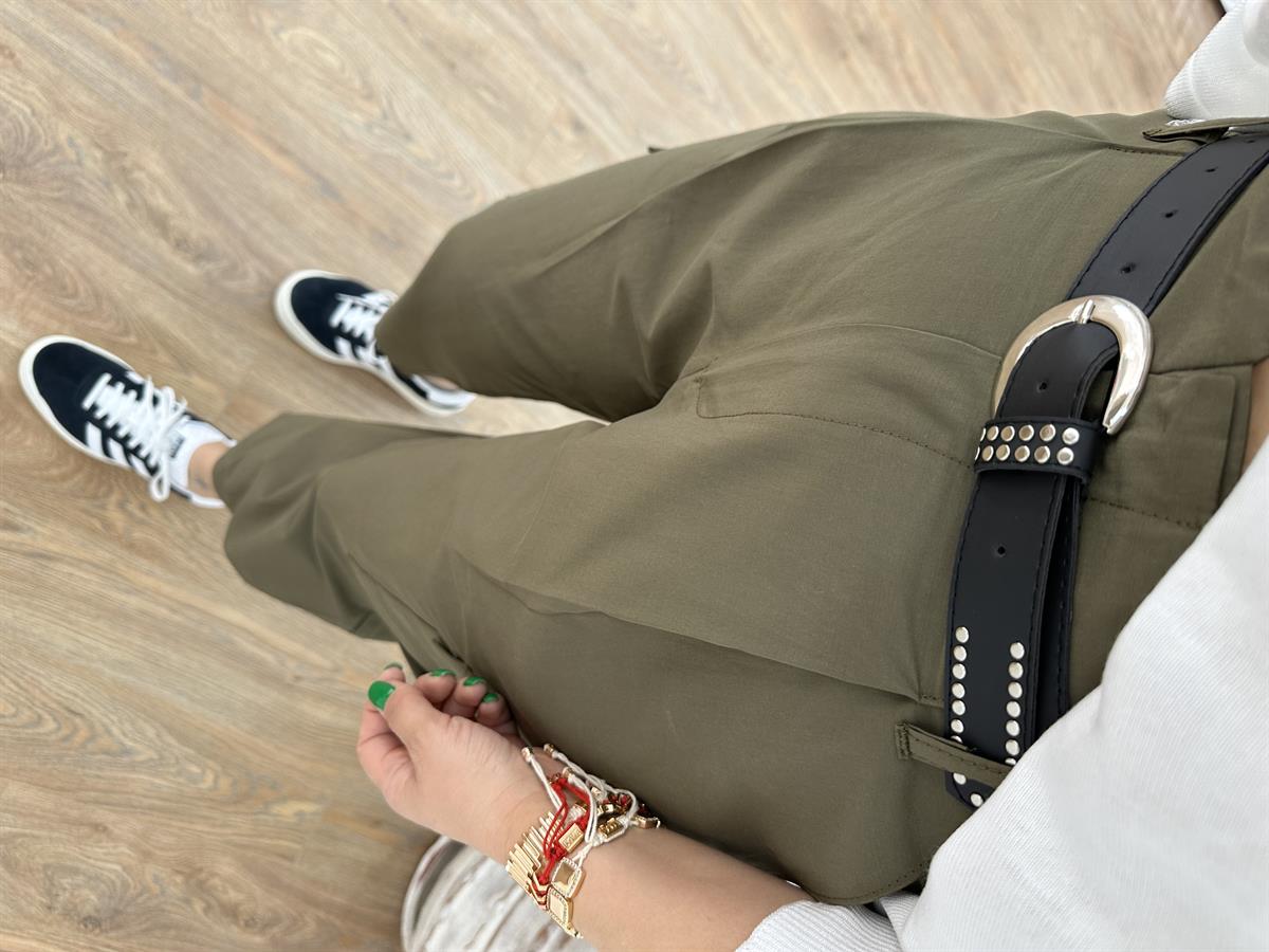 Kemer Detaylı Kargo Pantolon-Haki