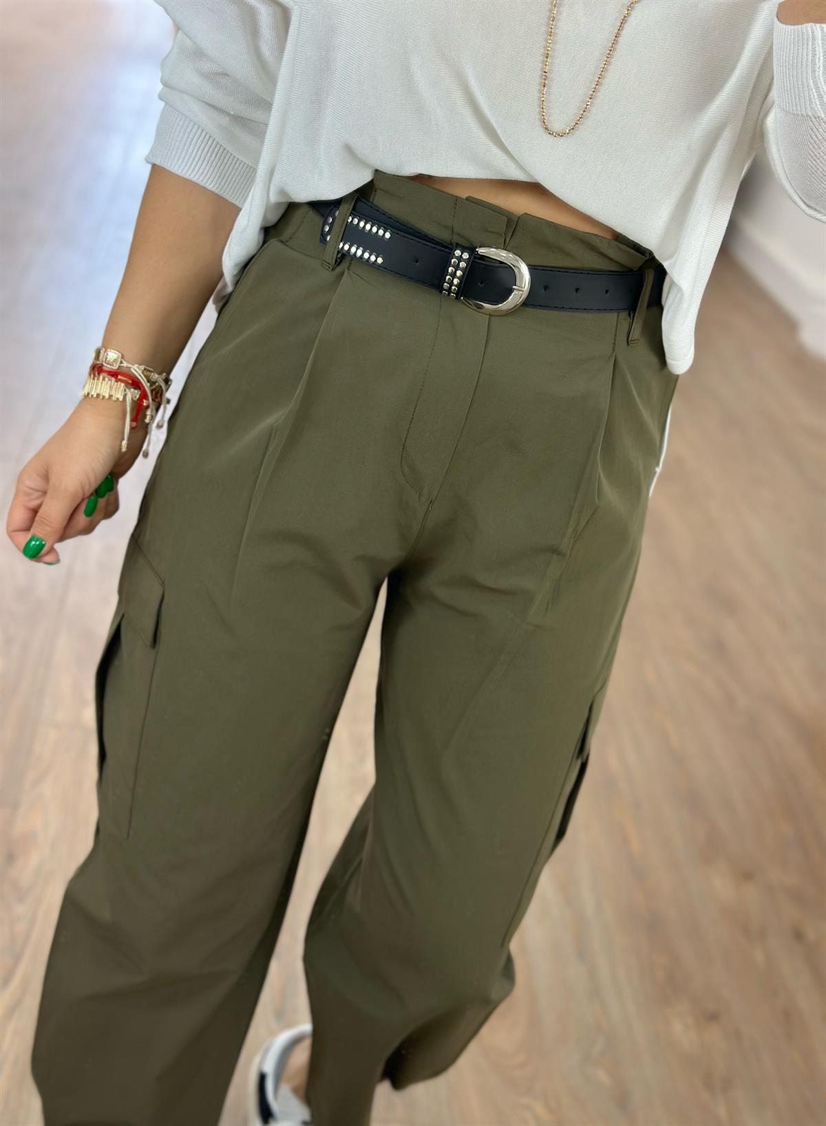 Kemer Detaylı Kargo Pantolon-Haki