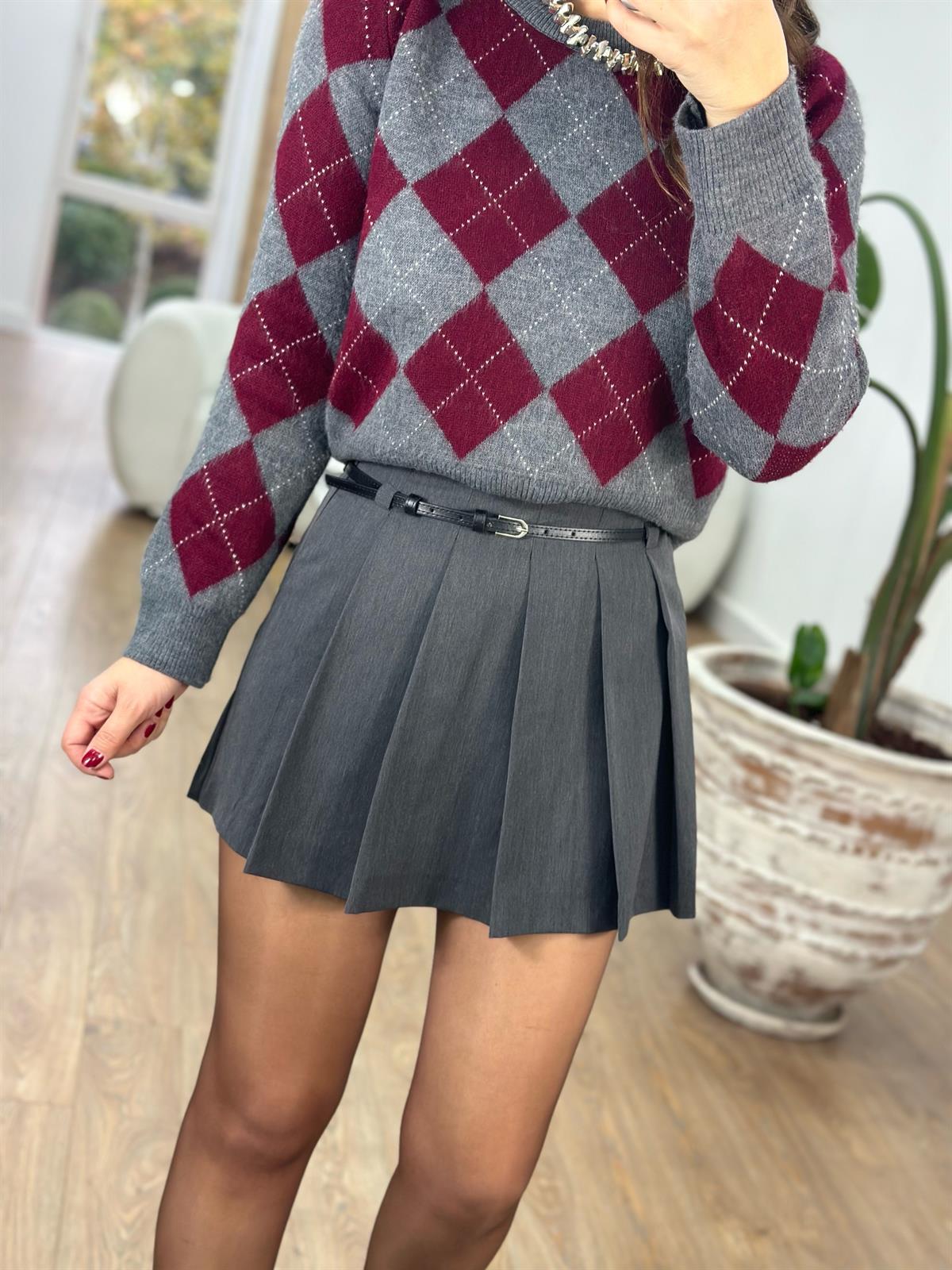 Kemer Detaylı Piliseli Şort Etek - Antrasit