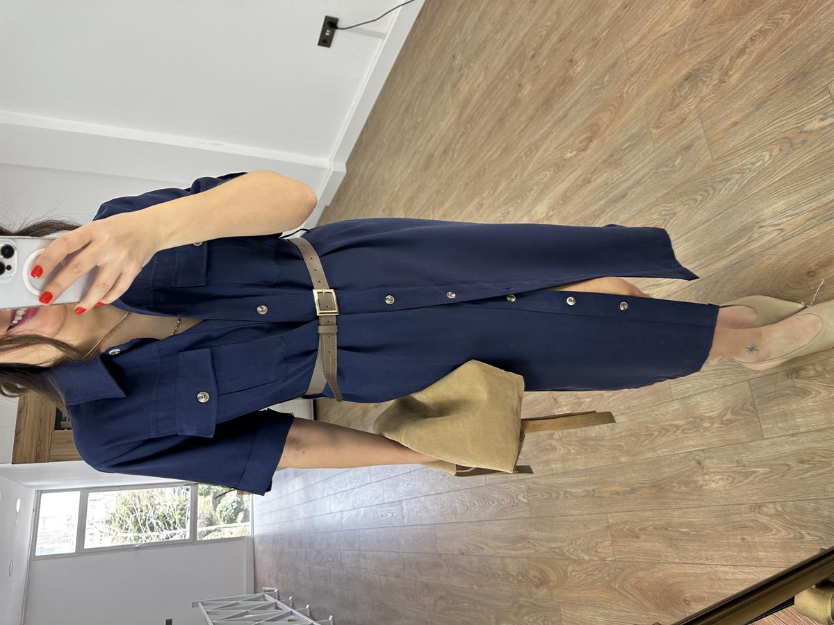 Kemer Detaylı Tensel Midi Elbise - Lacivert