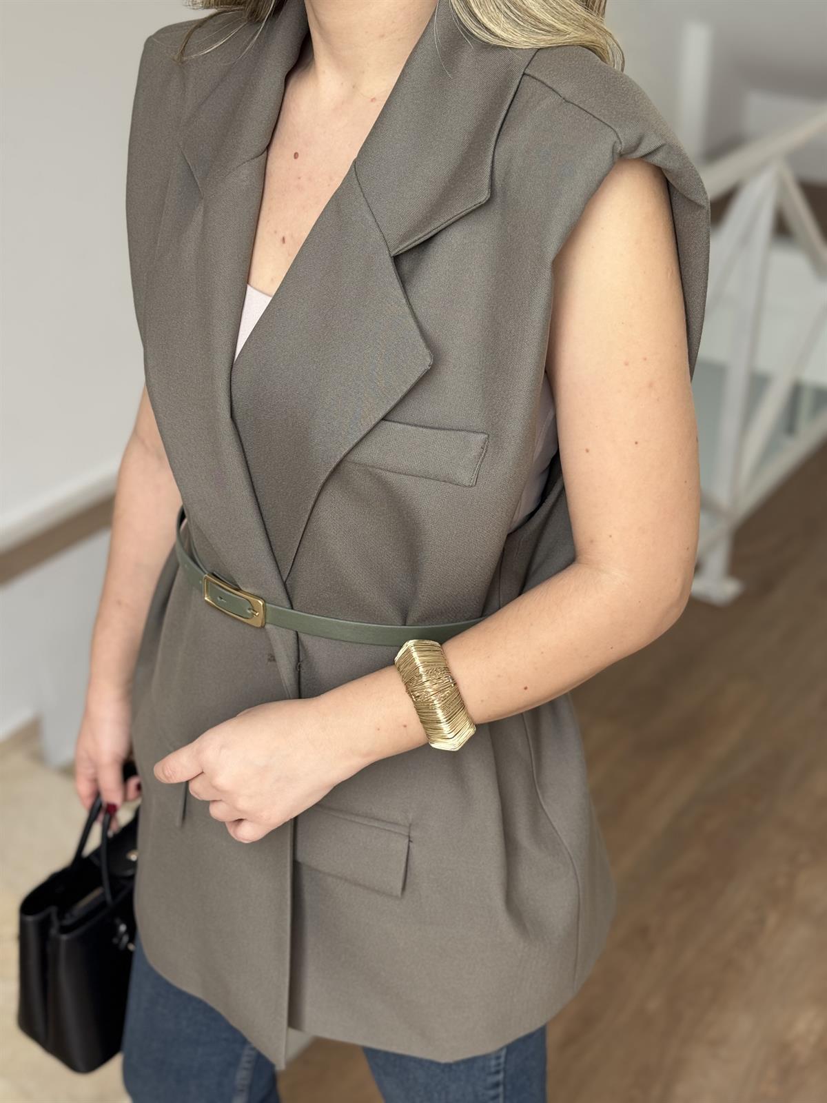 Kemerli Blazer Yelek - Haki