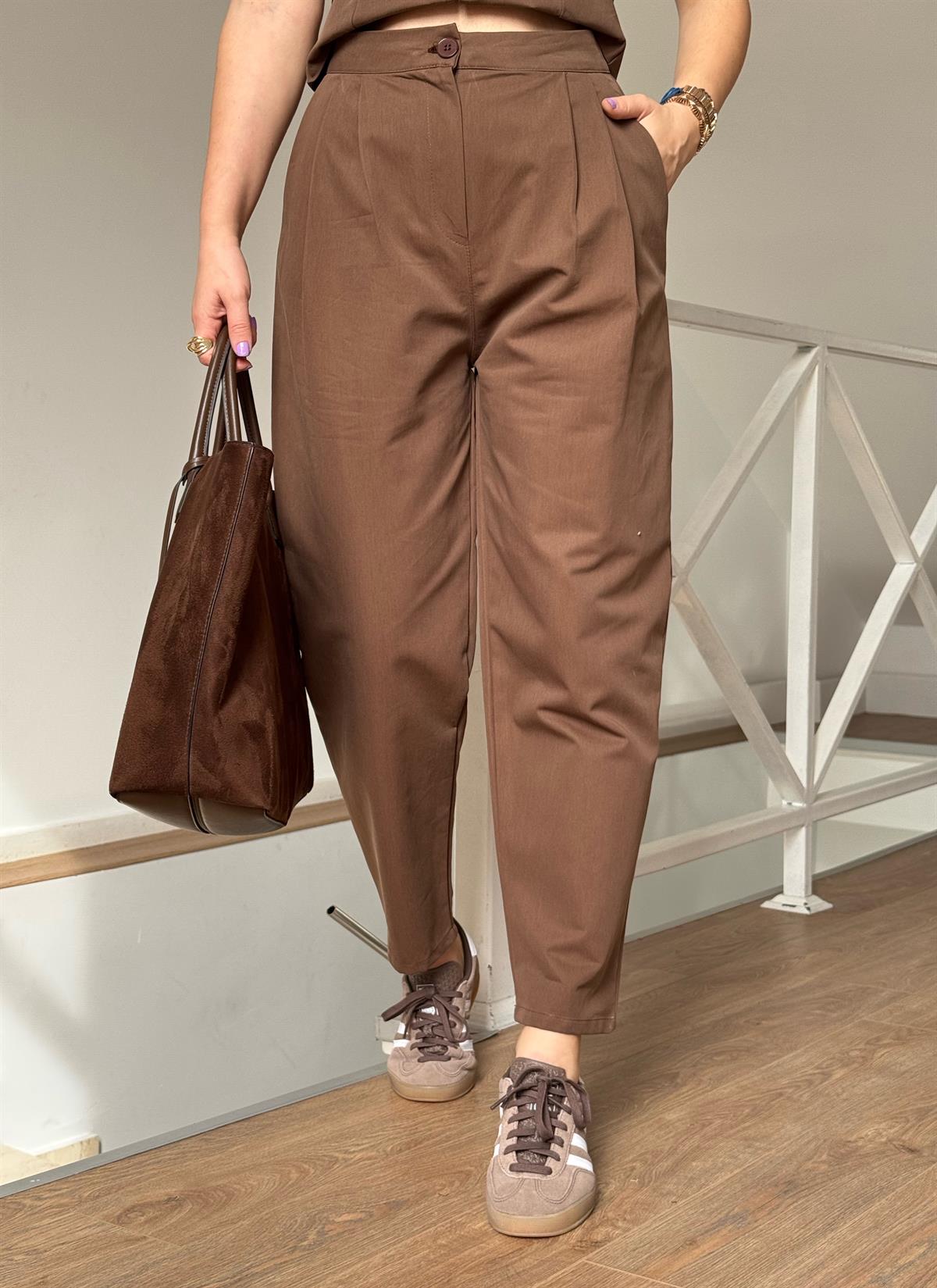 Kemerli Pantolon Yelek Takım - Kahverengi