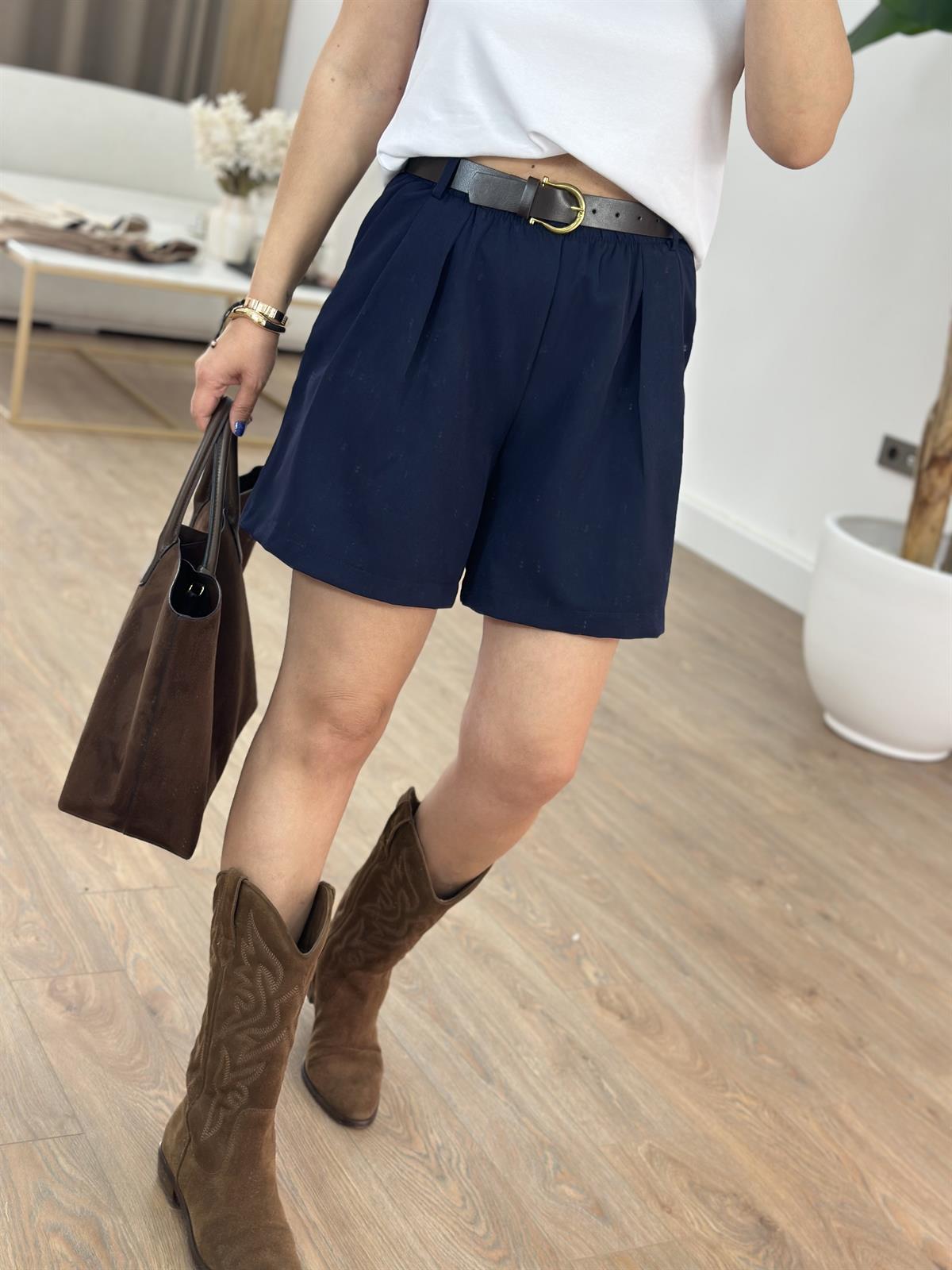 Kemerli Şehir Boy Şort - Lacivert