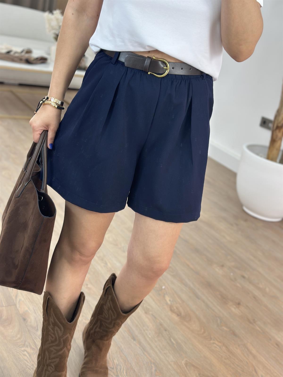 Kemerli Şehir Boy Şort - Lacivert