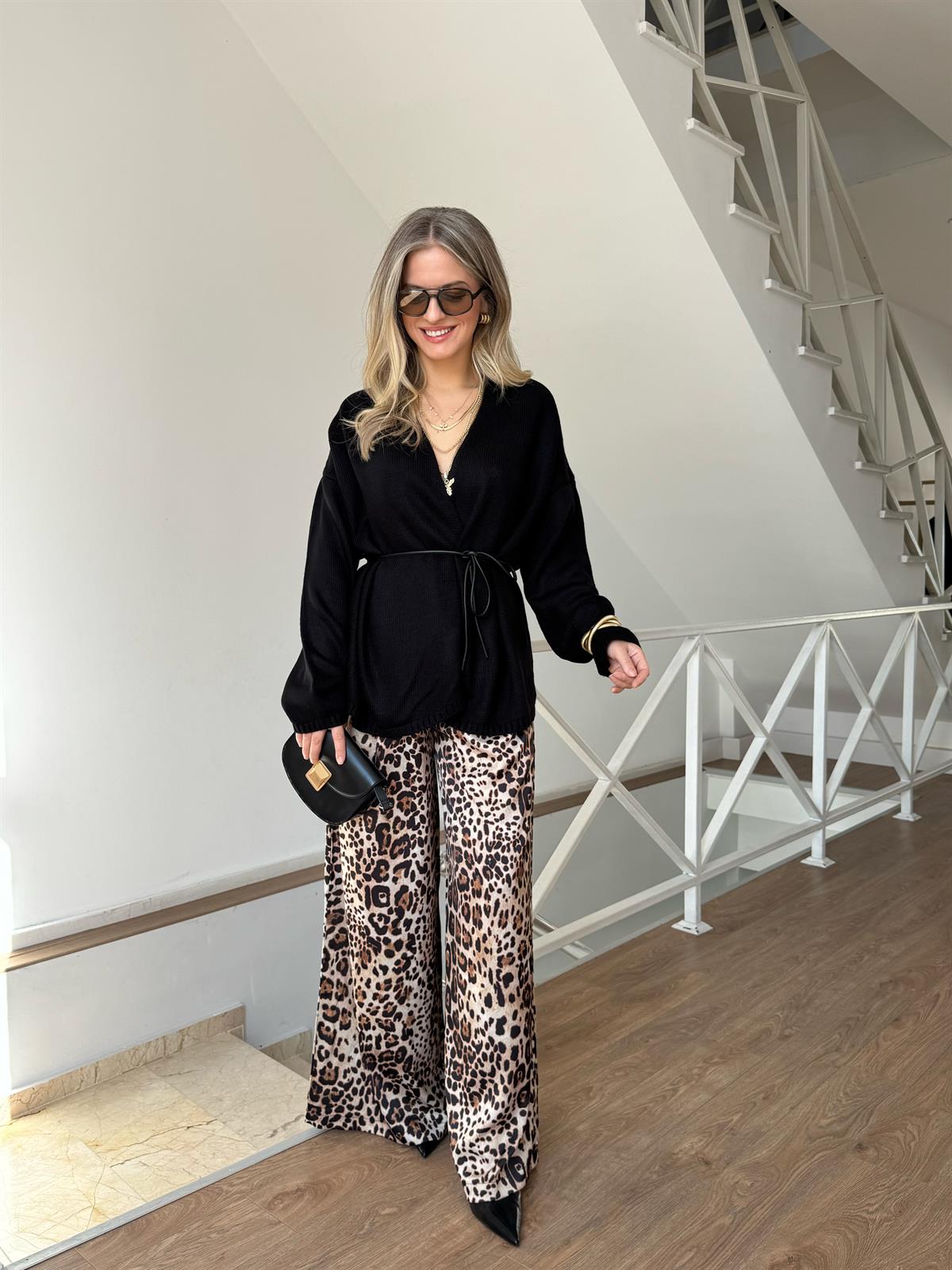 Kemerli Tok Saten Palazzo Pantolon 