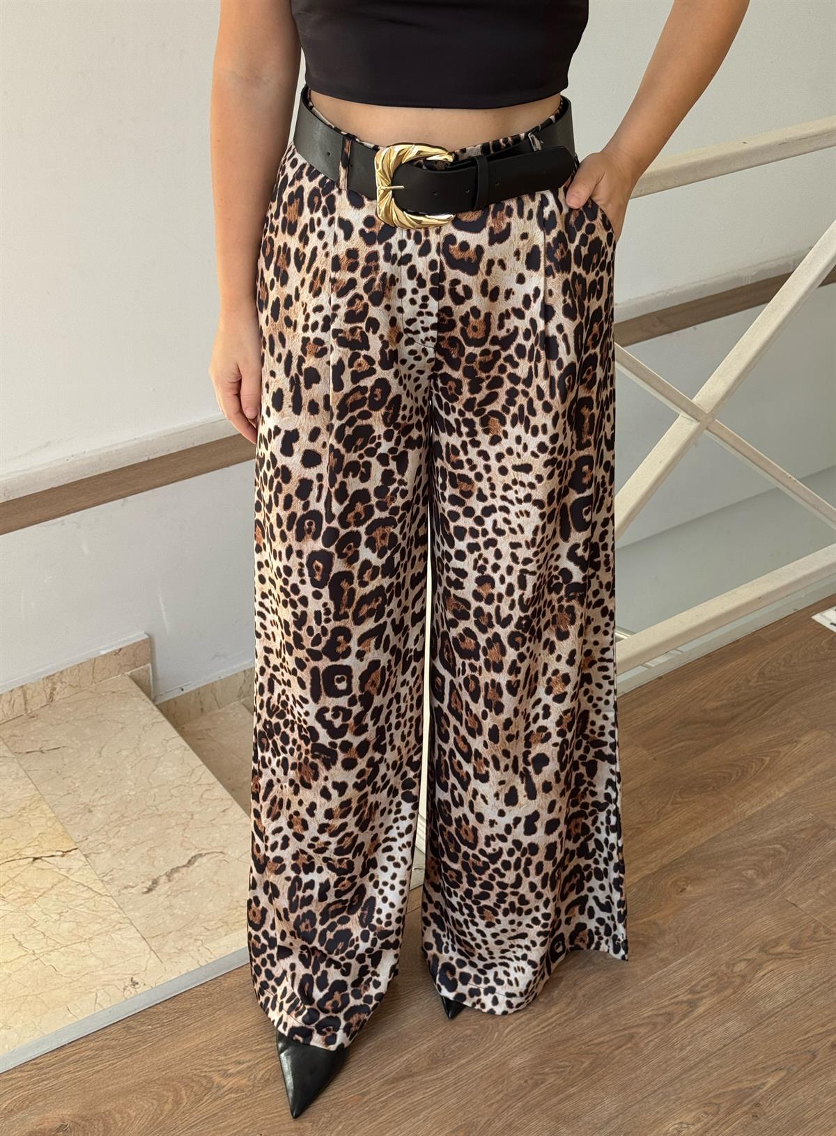 Kemerli Tok Saten Palazzo Pantolon 