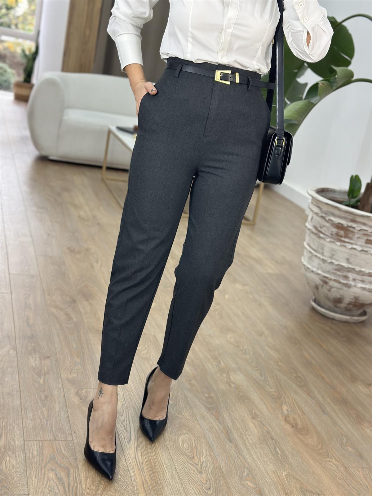 Dilvin Kemerli Yüksek Bel Pantolon - Antresit