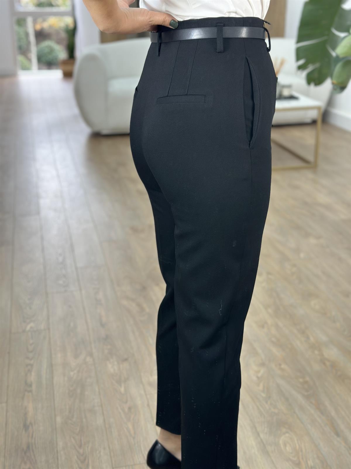 Dilvin Kemerli Yüksek Bel Pantolon - Siyah