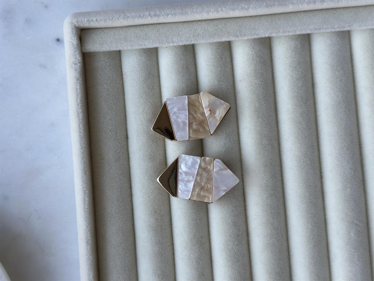 Kemik Rengi Mozaik Tasarım Küpe 3,5cm