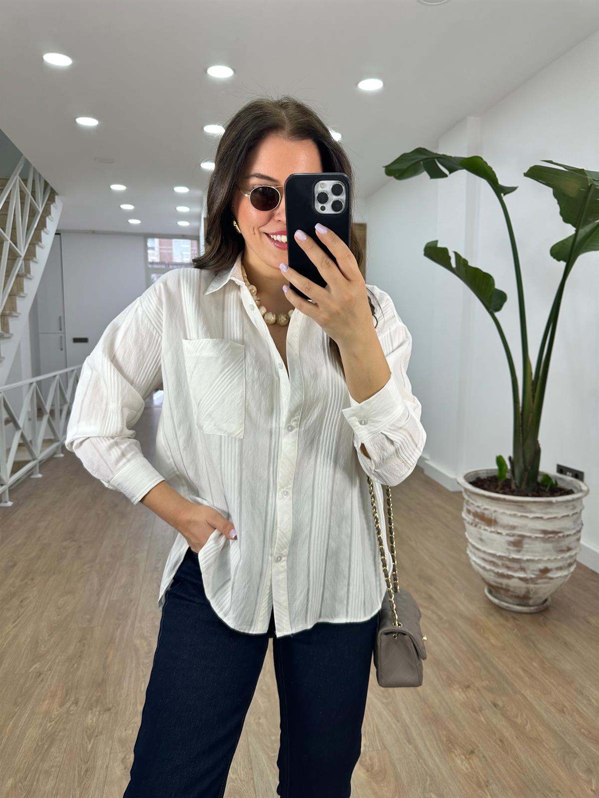 Kendinden Çizgili %100 Pamuk Gömlek