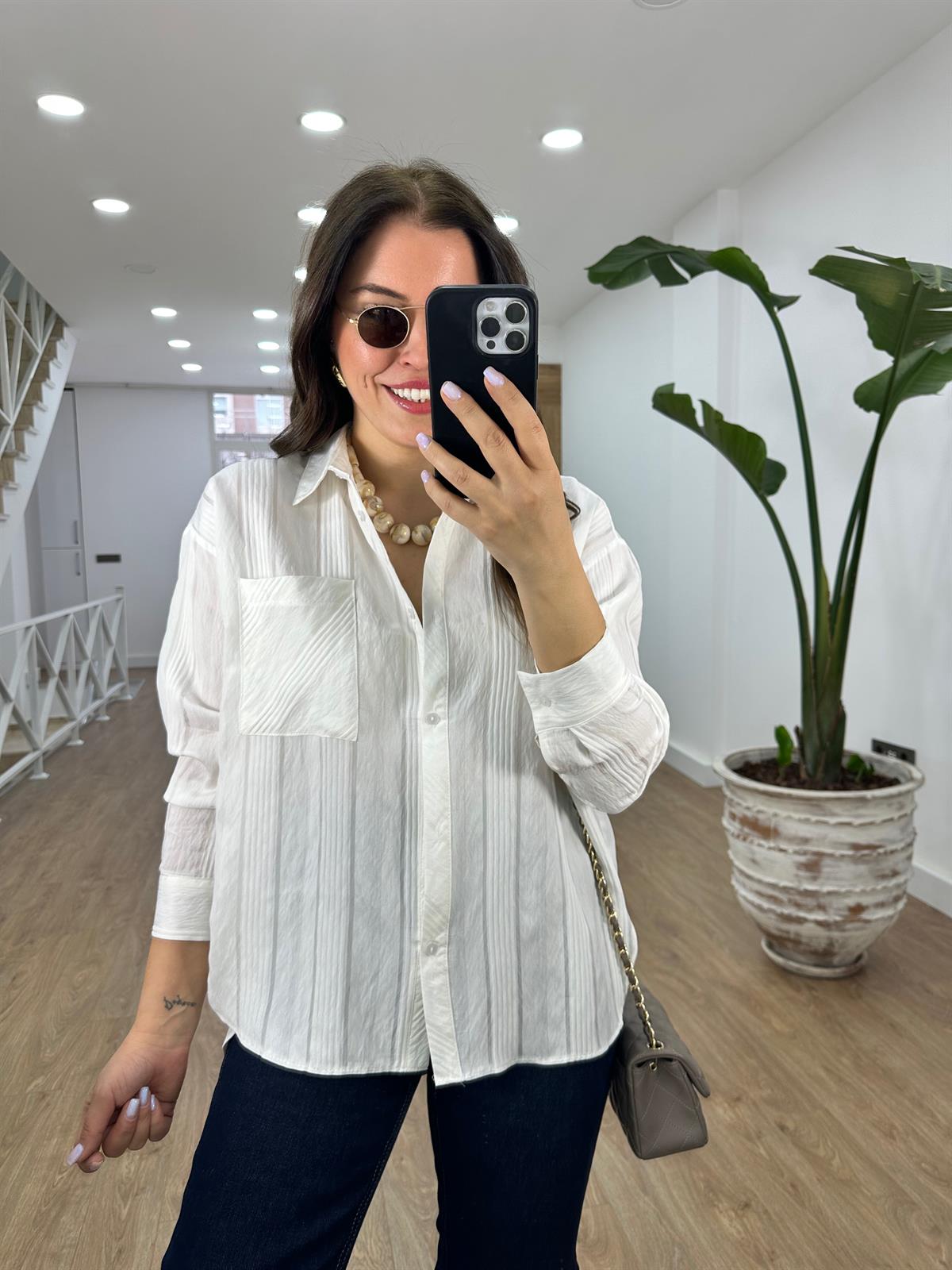 Kendinden Çizgili %100 Pamuk Gömlek