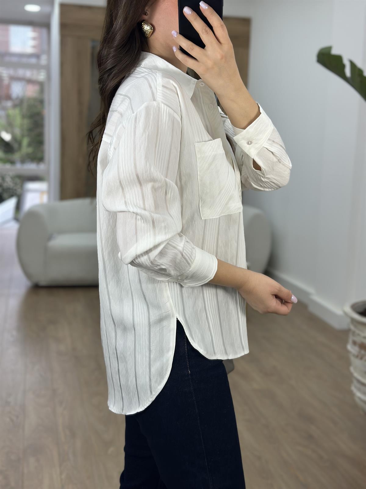 Kendinden Çizgili %100 Pamuk Gömlek