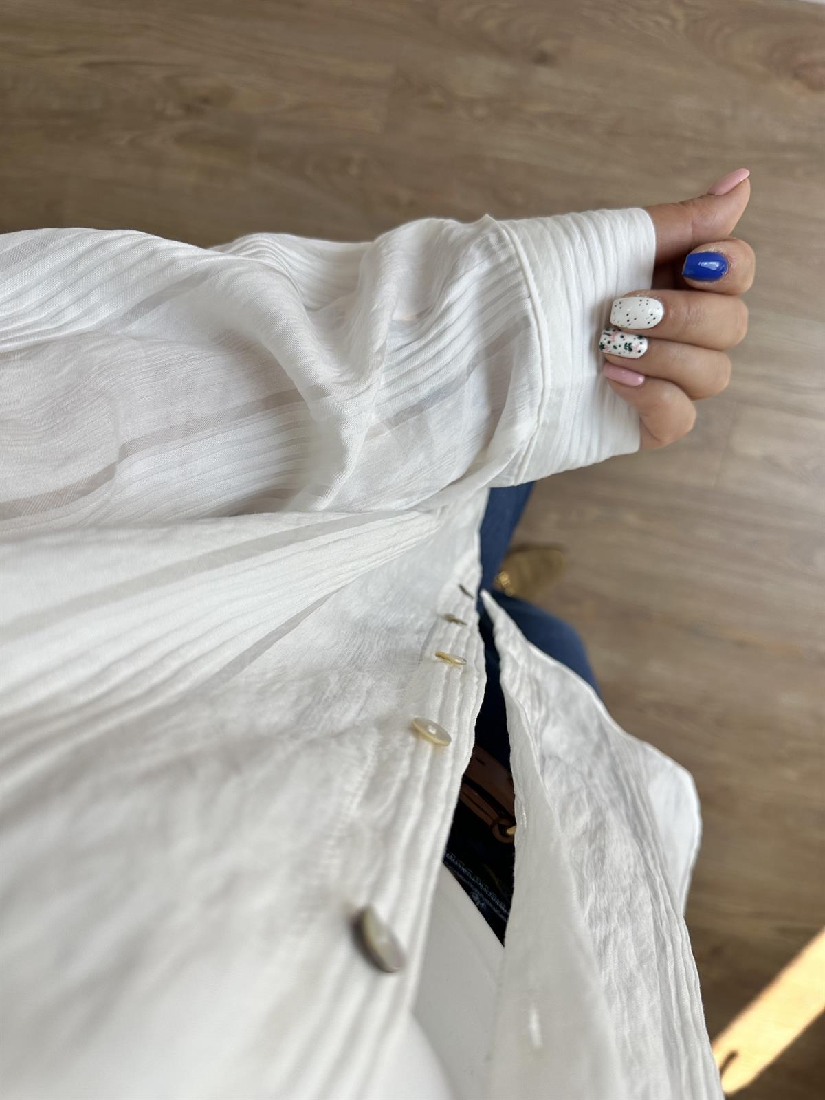 Kendinden Çizgili Gömlek-Beyaz