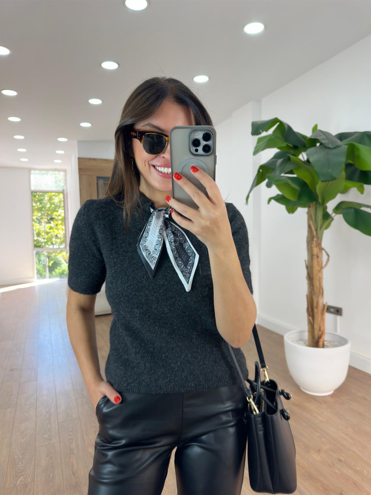 Kendinden Fularlı Kazak - Antrasit 