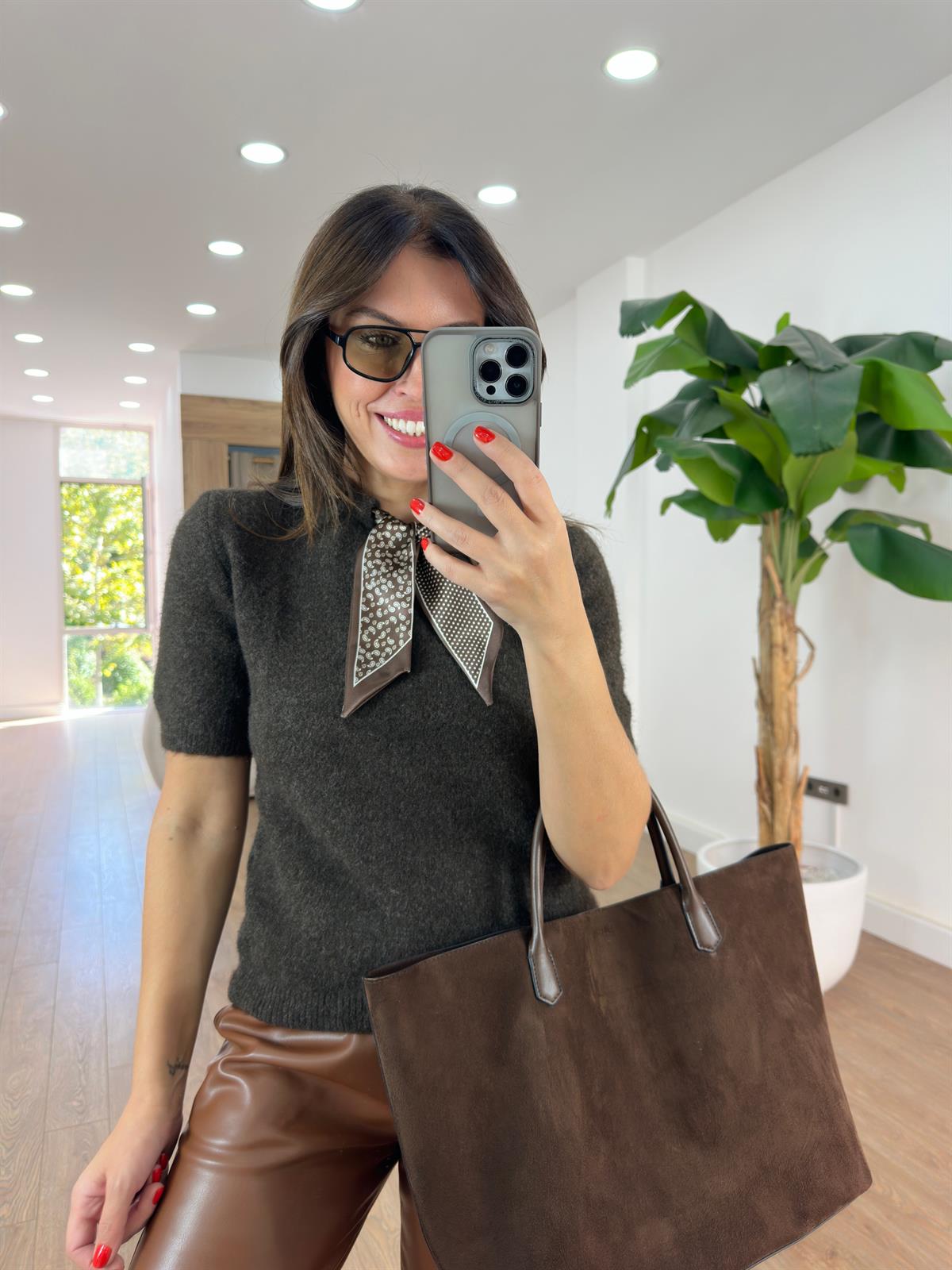 Kendinden Fularlı Kazak - Acı Kahve