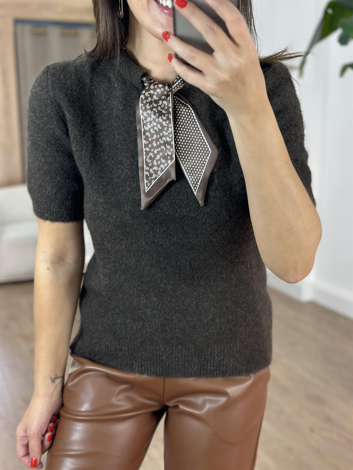 Kendinden Fularlı Kazak - Acı Kahve